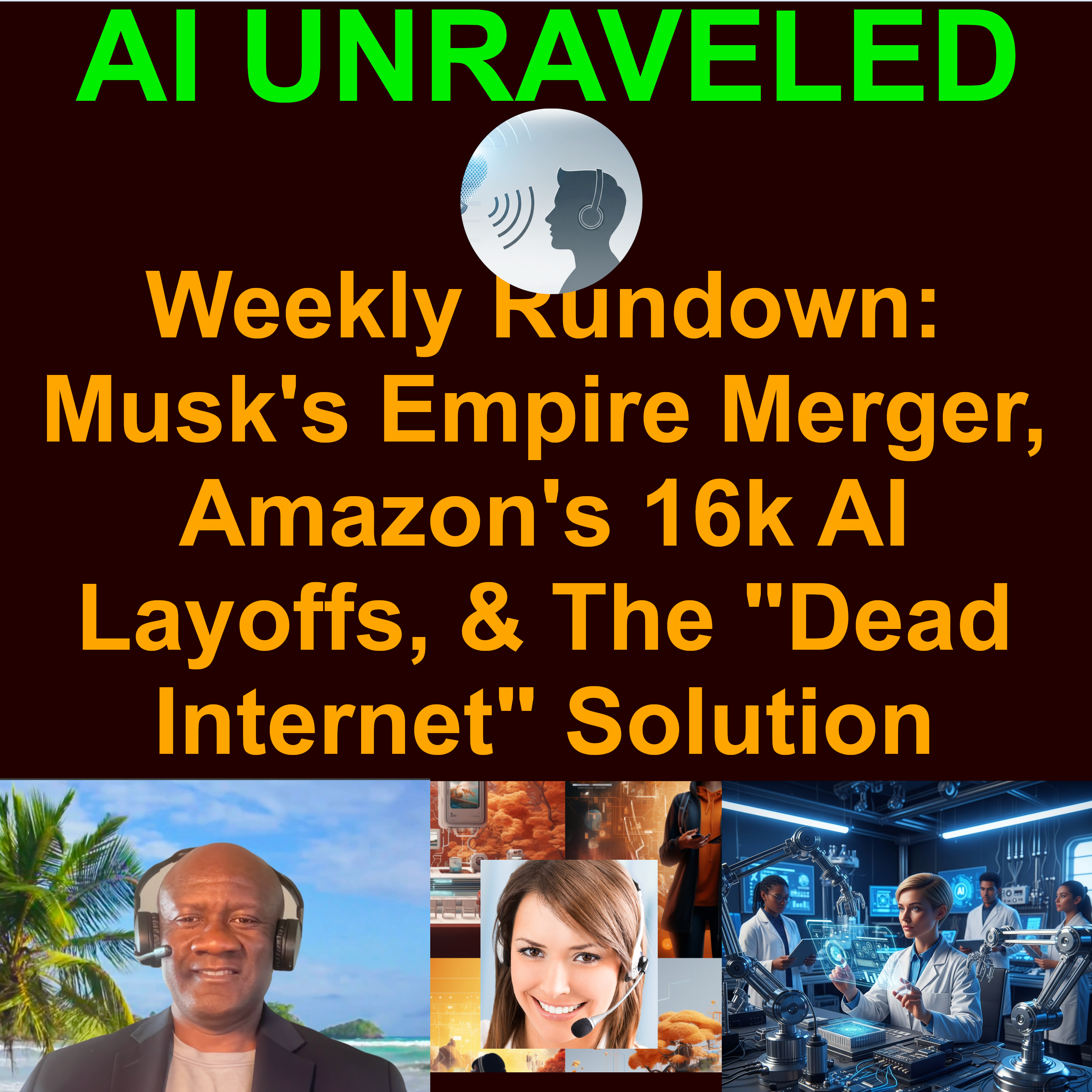 Teaser for AI Business and Development Weekly Rundown Jan 25th – Feb 1st, 2026: Musk's Empire Merger, Amazon's 16k AI Layoffs, & The "Dead Internet" Solution