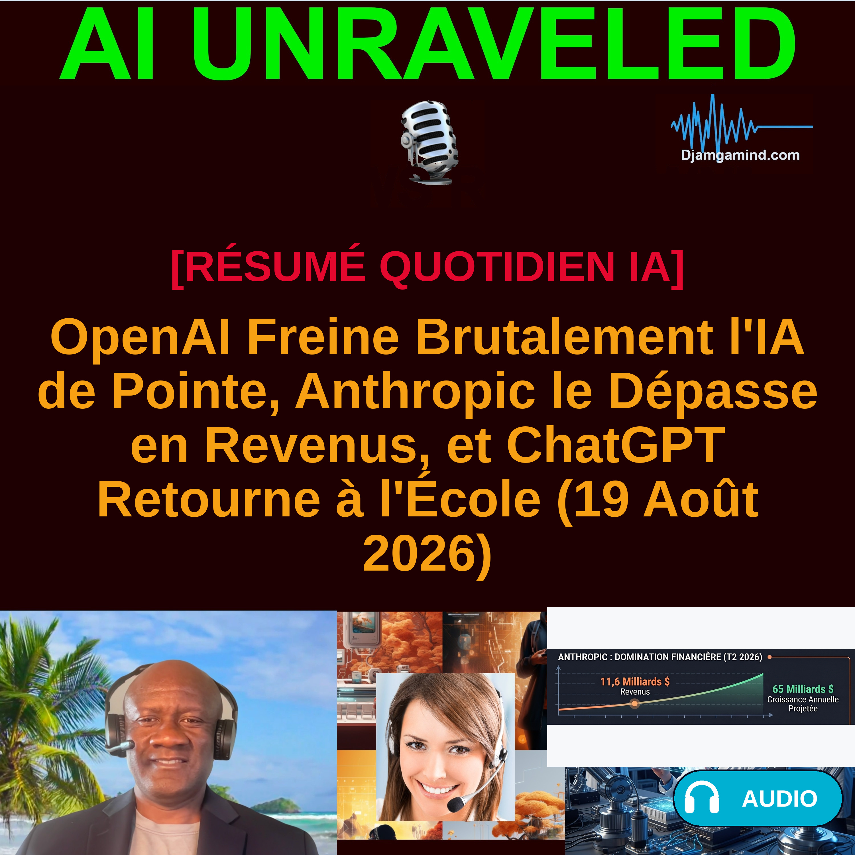 OpenAI Freine Brutalement l'IA de Pointe, Anthropic le Dépasse en Revenus, et ChatGPT Retourne à l'École (19 Août 2026)