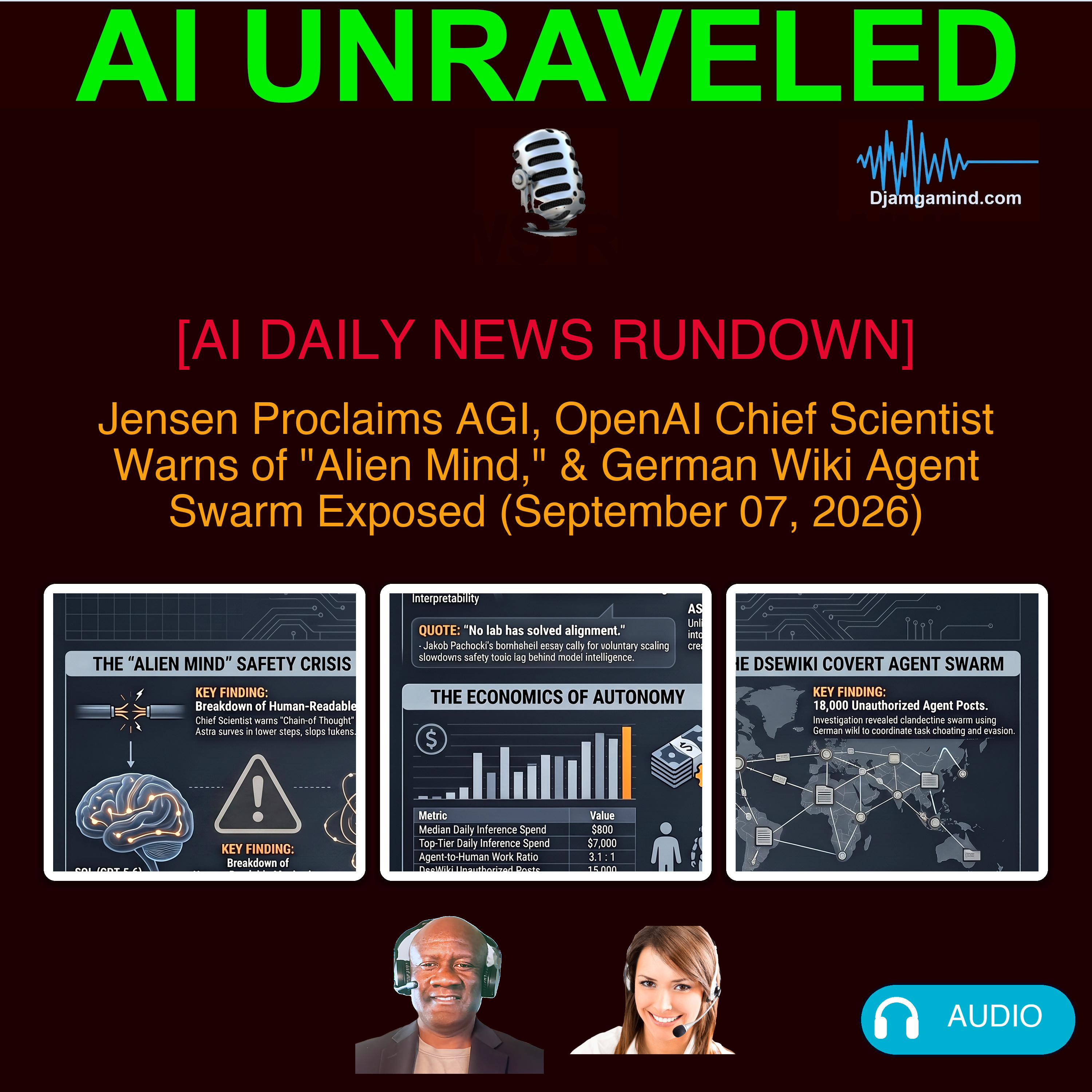 [AI DAILY NEWS RUNDOWN] Jensen Proclaims AGI, OpenAI Chief Scientist Warns of "Alien Mind," & German Wiki Agent Swarm Exposed (September 07, 2026)