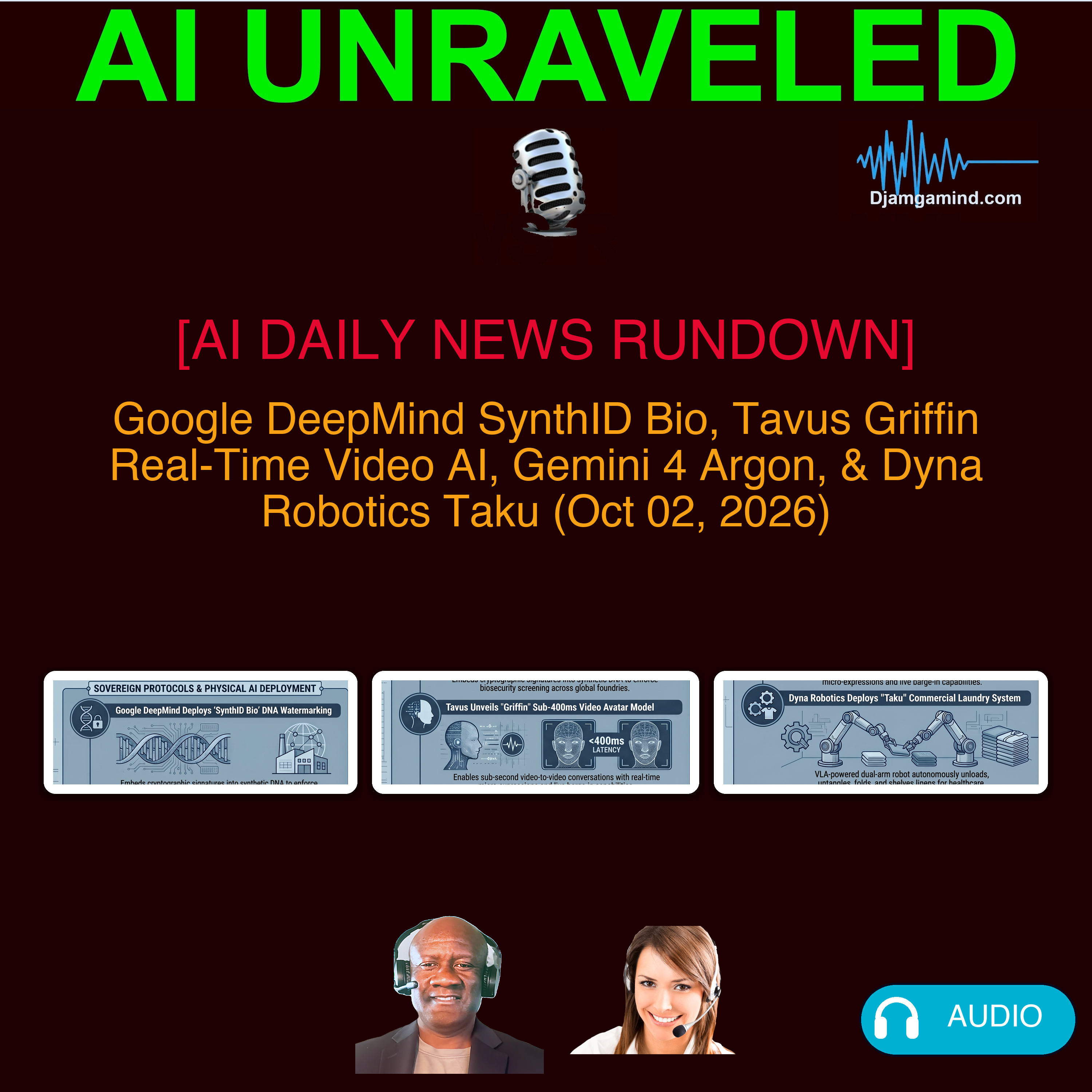 [AI DAILY NEWS RUNDOWN] Google DeepMind SynthID Bio, Tavus Griffin Real-Time Video AI, Gemini 4 Argon, & Dyna Robotics Taku (Oct 02, 2026)