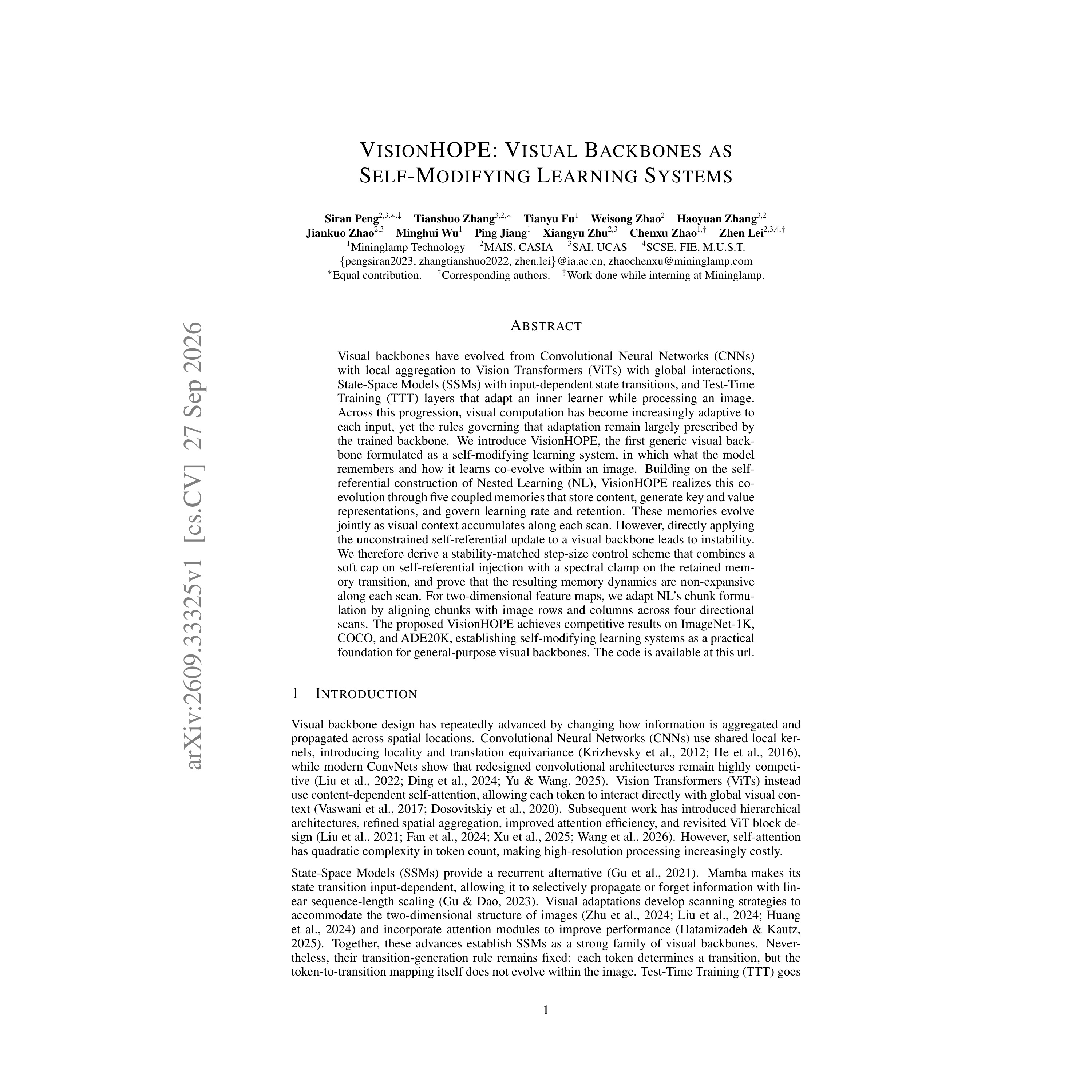 Source cover or first page for VisionHOPE: Visual Backbones as Self-Modifying Learning Systems