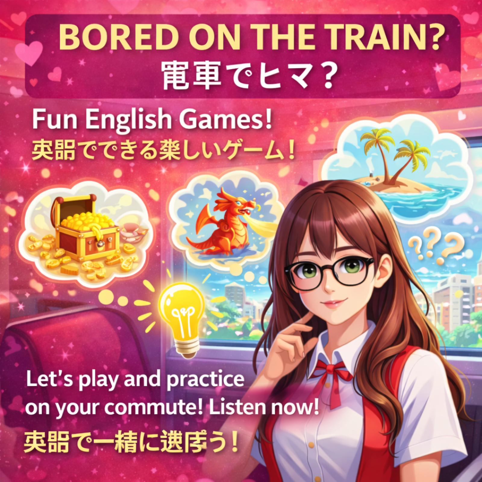 Stretch your imagination and vocabulary on the train! 🚄 Fun games in English you can play today! 電車でヒマ？英語でできる楽しいゲーム！｜やさしい英語リスニング