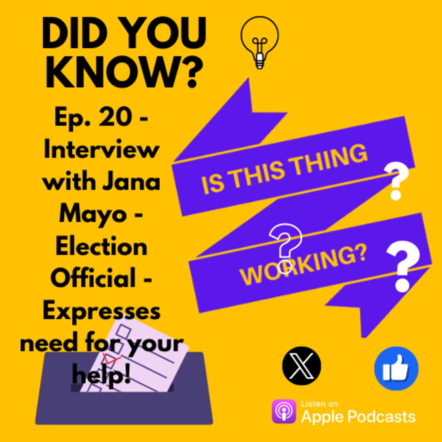 Ep. 20 Interview with Jana Mayo - Election Official - Expresses NEED for YOU! episode artwork