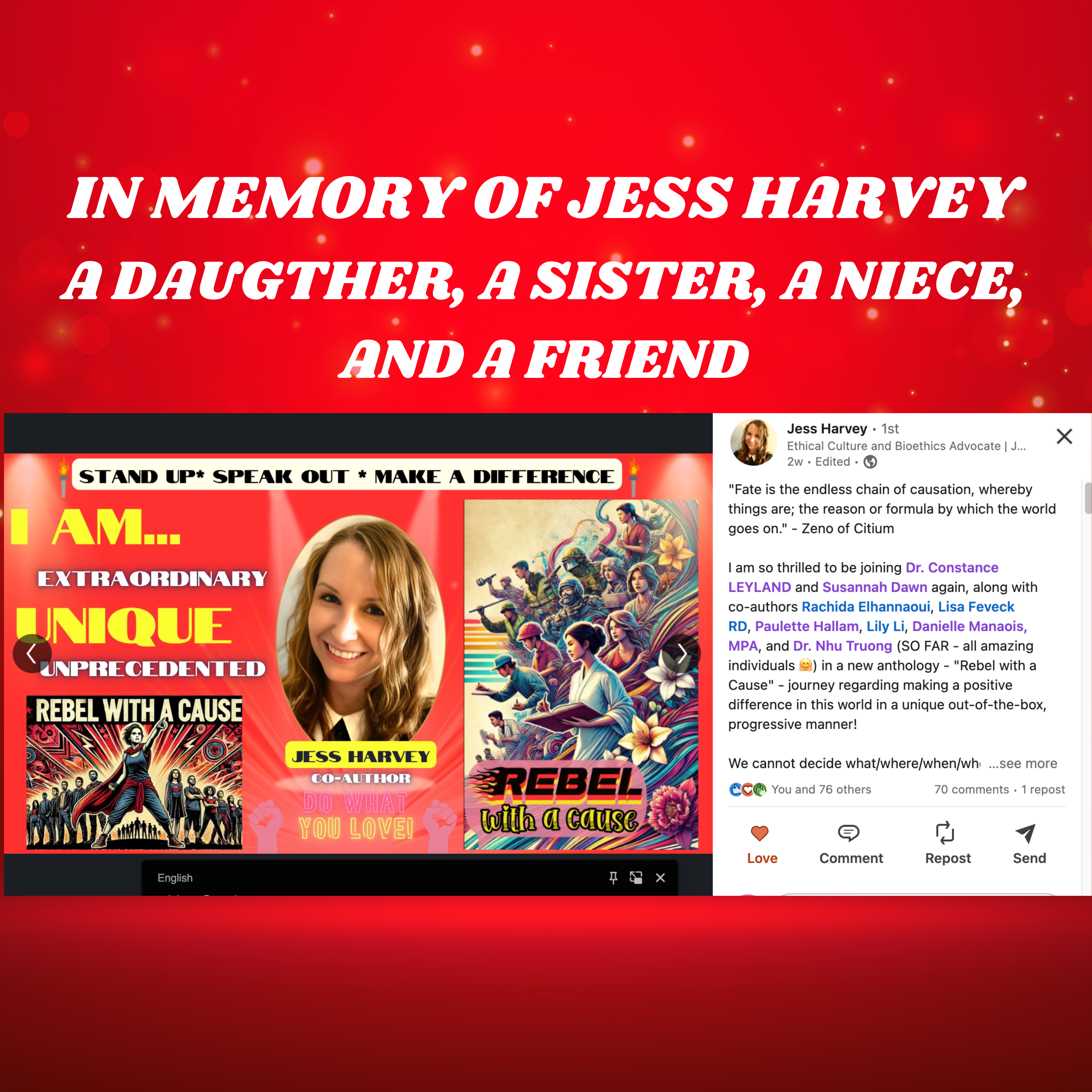 IN MEMORY OF JESSICA HARVEY- BEYOND BOUNDARIES CO-AUTHOR