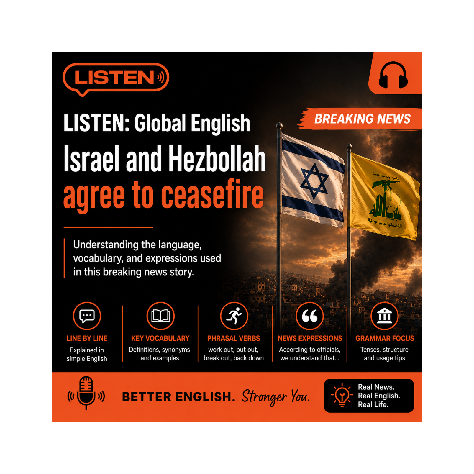 HEADLINE Israel and Hezbollah agree to ceasefire episode artwork
