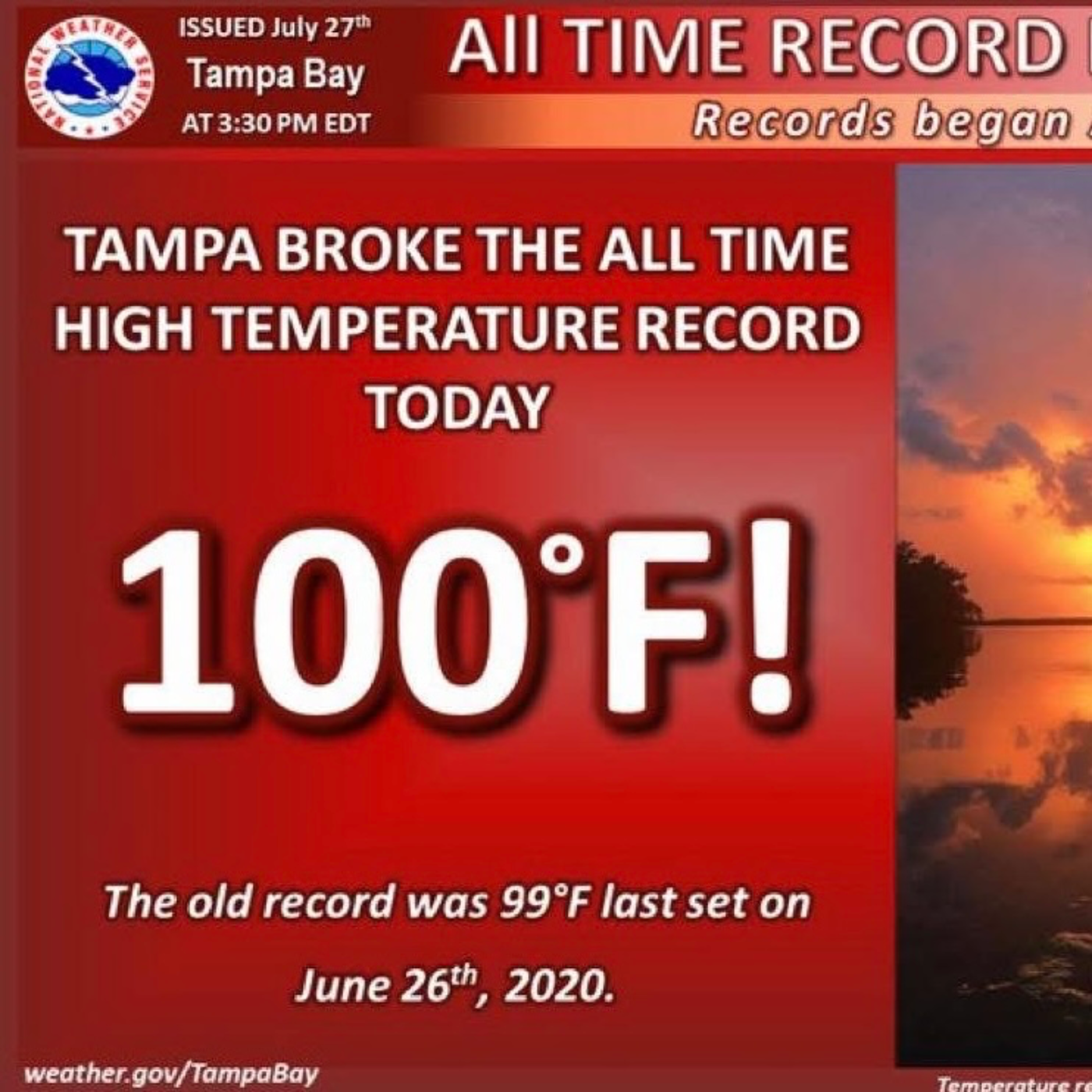100° - Florida’s Largest West Coast City Records Hottest Day Ever