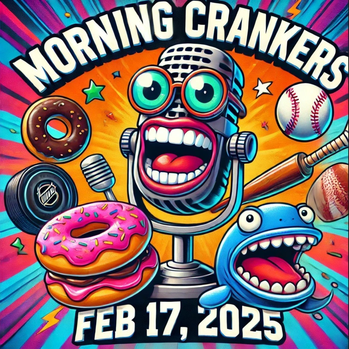🎙️ Morning Crankers | Presidents Day, Famous Birthdays & Sports Showdown | Donut Review & Whale Poop?! | 2/17/2025 episode artwork