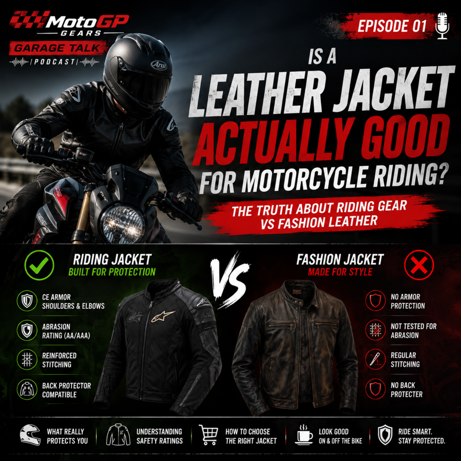 Is a Leather Jacket Actually Good for Motorcycle Riding? The Truth About Riding Gear vs Fashion Leather episode artwork