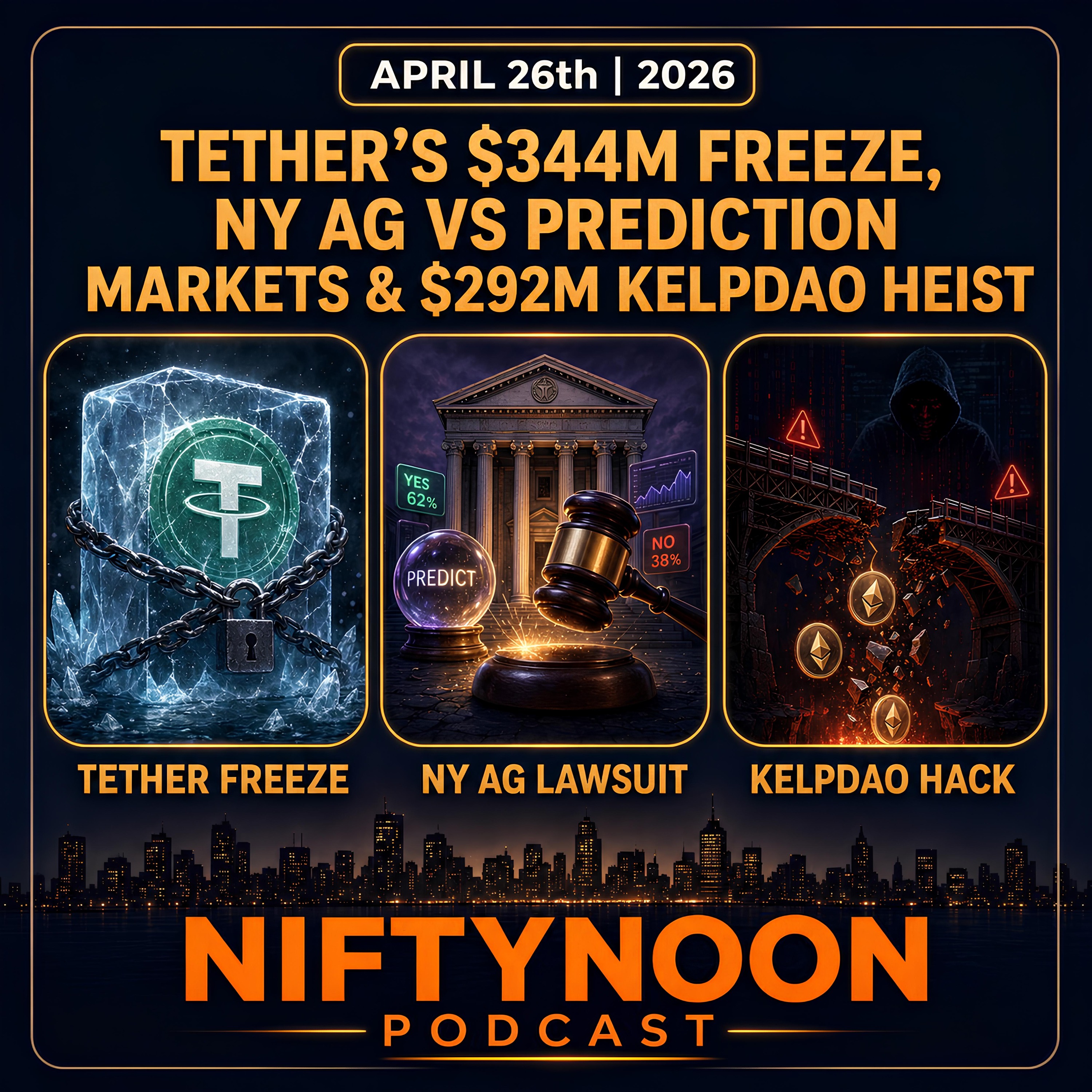 Tether's $344M Freeze, NY AG vs. Prediction Market, & $292M KelpDAO Heist episode artwork