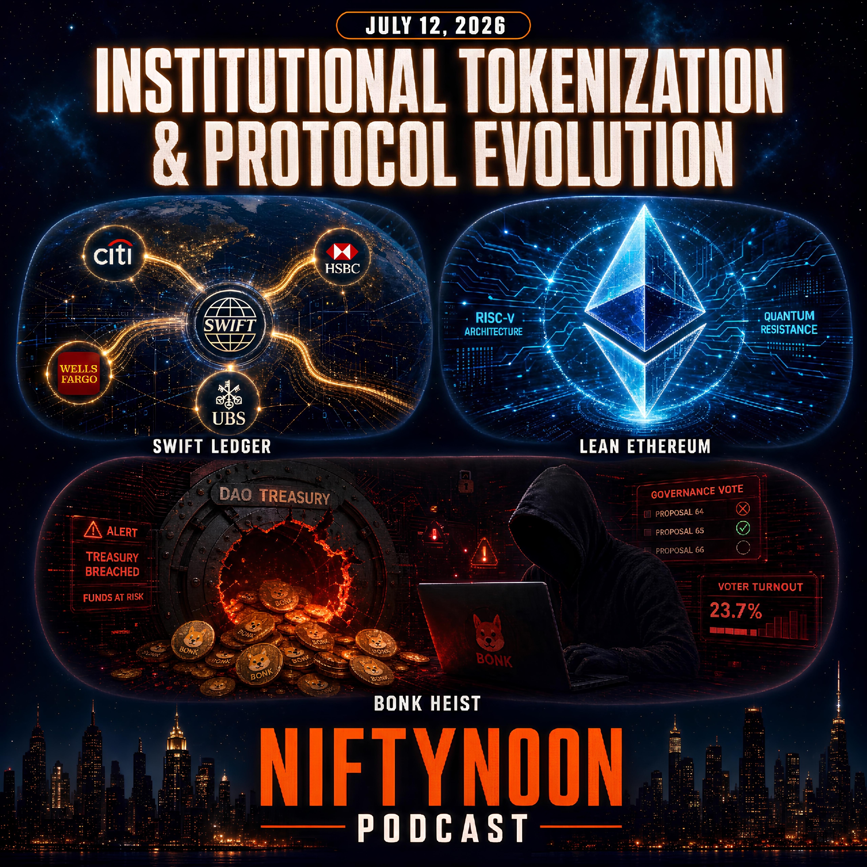 Swift's 17-Bank Ledger, Vitalik's Lean Ethereum, and the BONK DAO Heist episode artwork