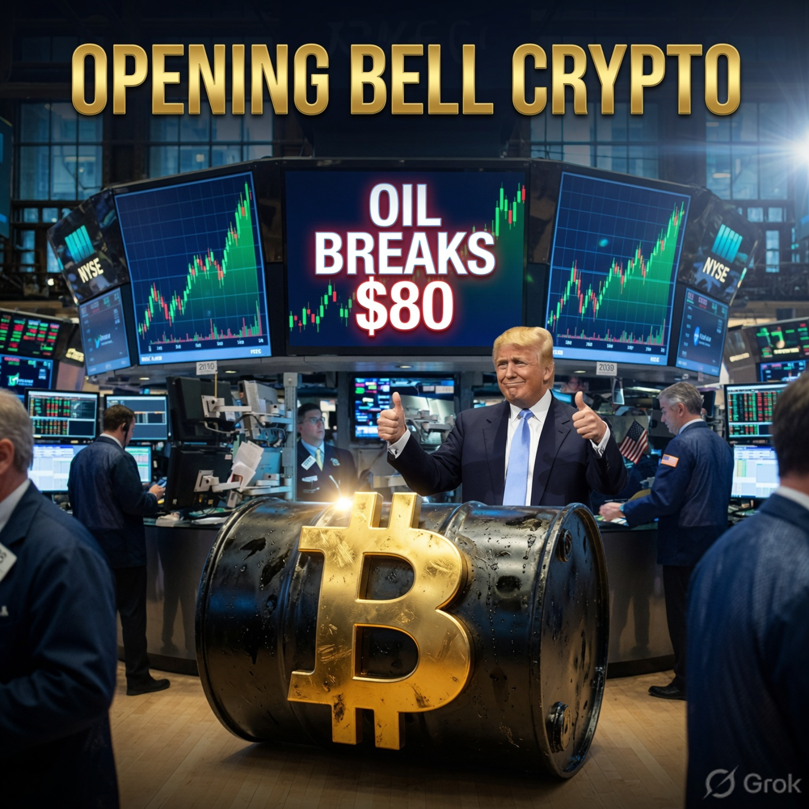 Opening Bell Crypto: Oil Surges Past $80, Bitcoin Holds Strong episode artwork