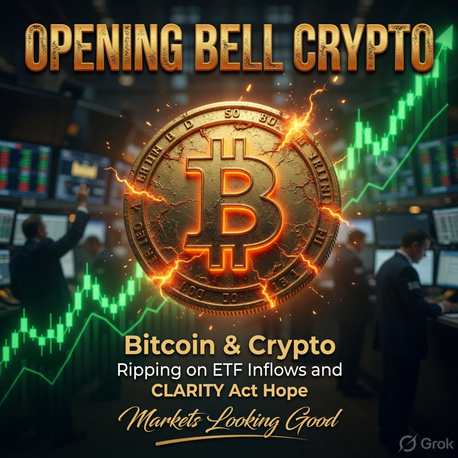 Opening Bell Crypto: Bitcoin Rips on ETF Inflows and CLARITY Act Hope episode artwork
