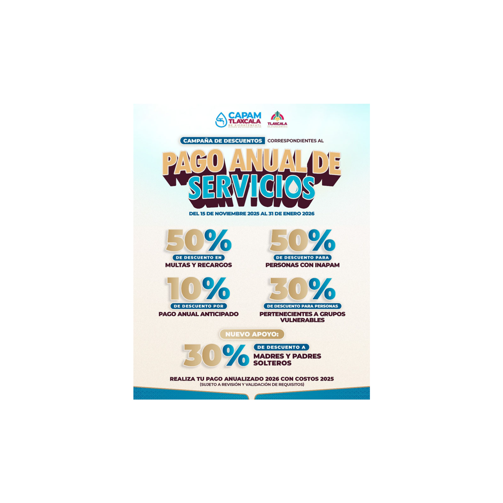 💧 OFRECE CAPAM DESCUENTOS EN PAGO DE AGUA PARA GRUPOS VULNERABLES 💦🤝