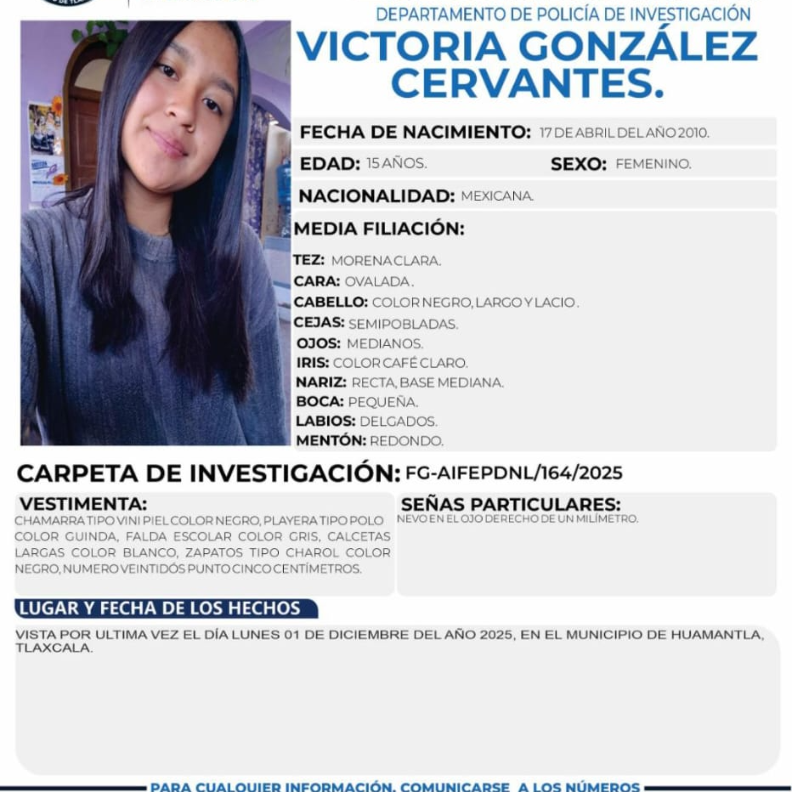 🚨 Alerta de Persona Desaparecida en Huamantla, Tlaxcala