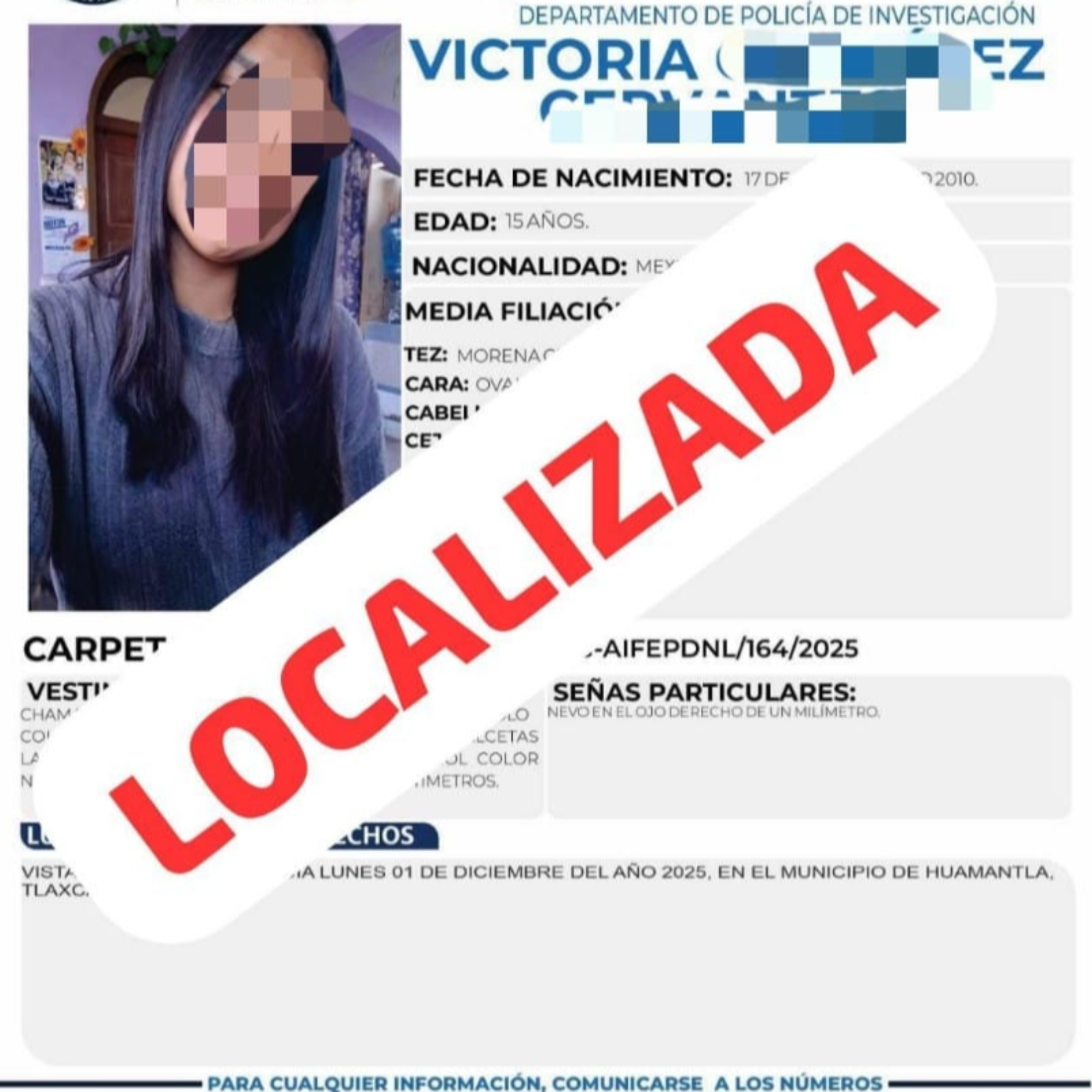 ENCUENTRAN EN PUEBLA A MENOR REPORTADA COMO DESAPARECIDA EN HUAMANTLA 🚨👧🔍