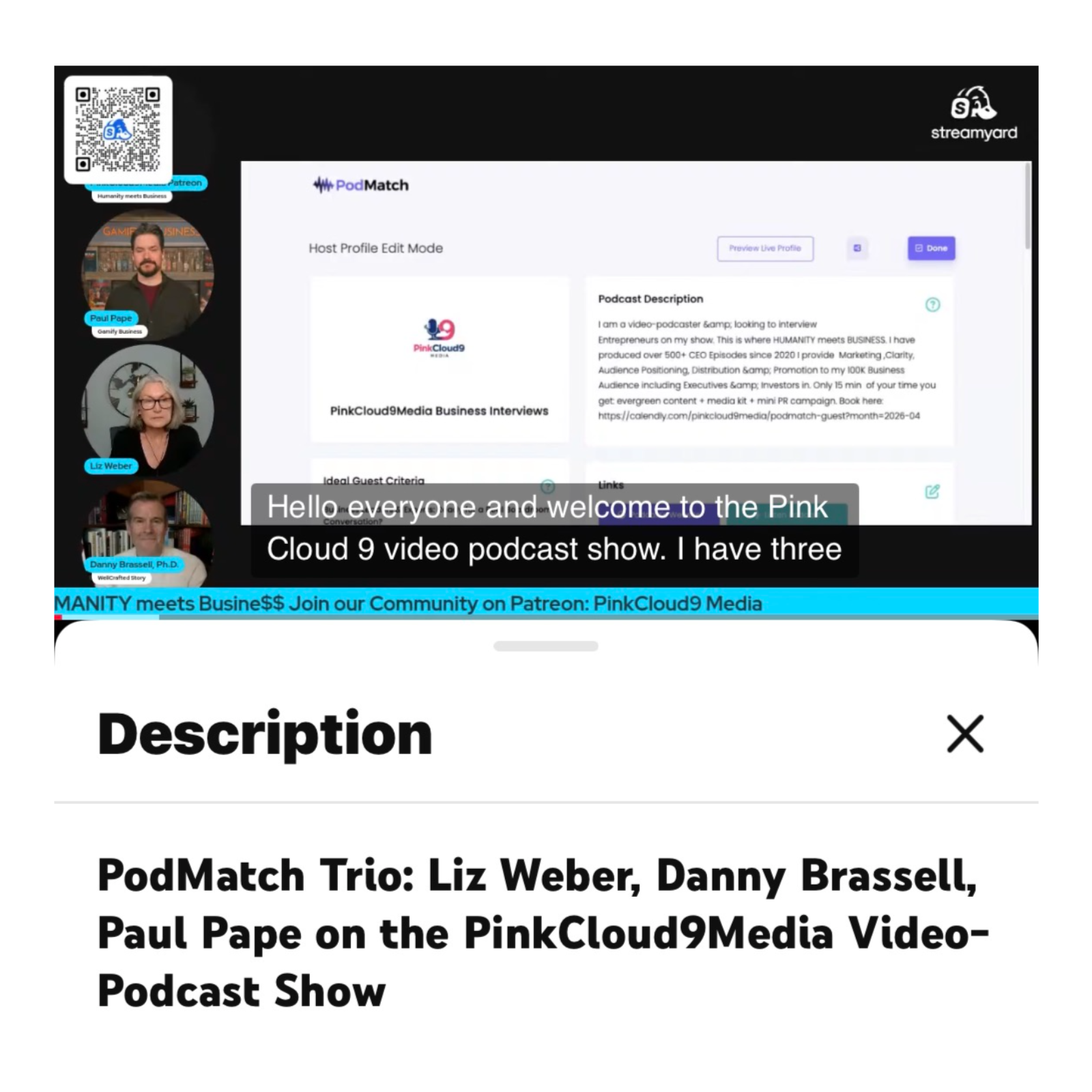 PodMatch Trio: Liz Weber, Danny Brassell, Paul Pape on the PinkCloud9Media Video-Podcast Show episode artwork