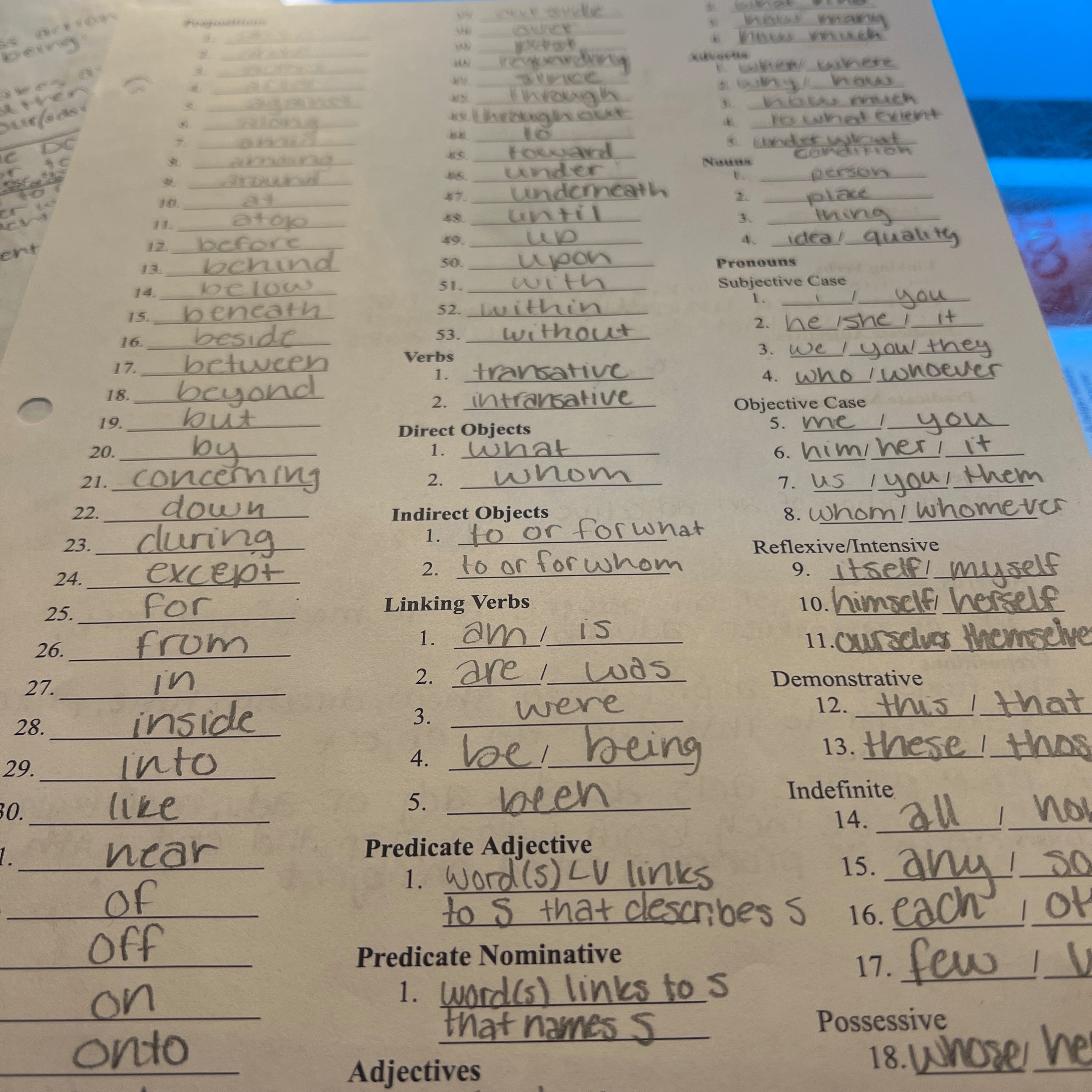 Prep Sheet