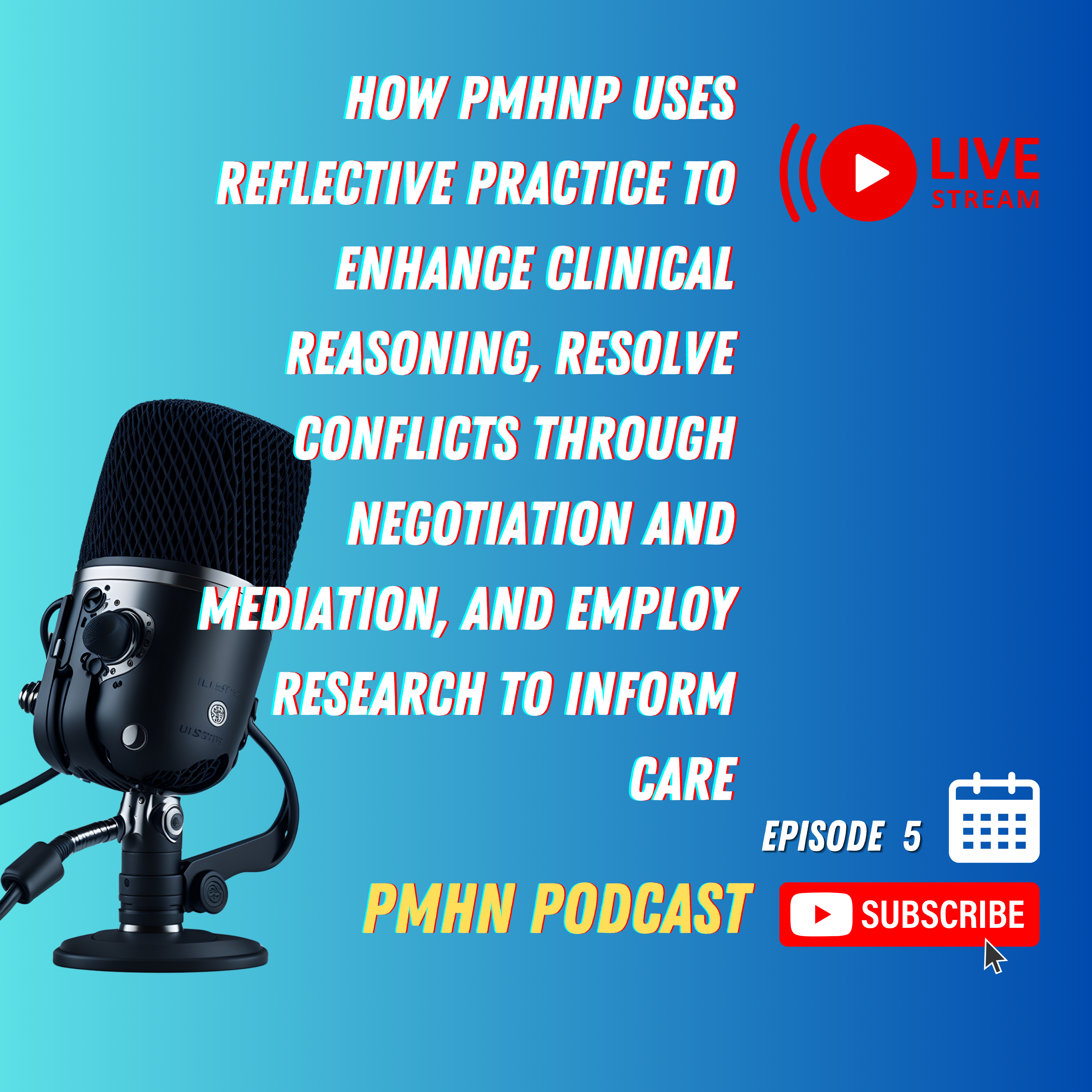 How PMHNP uses reflective practice to enhance clinical reasoning, resolve conflicts through negotiation and mediation, and employ research to inform care episode artwork