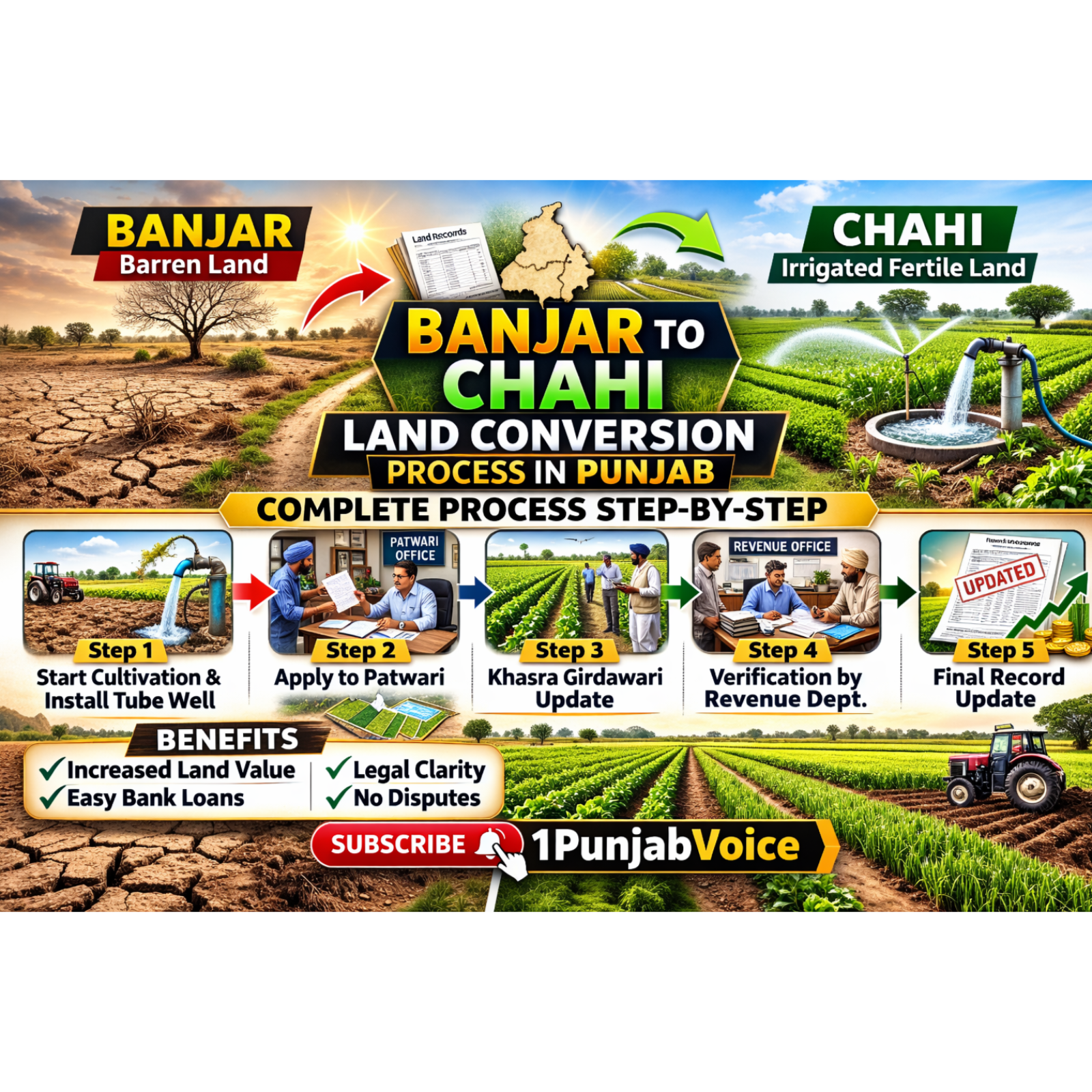  ਬੰਜਰ ਤੋਂ ਚਾਹੀ ਜ਼ਮੀਨ ਕਿਵੇਂ ਬਣਾਈਏ? Banjar to Chahi Land Conversion Process in Punjab 