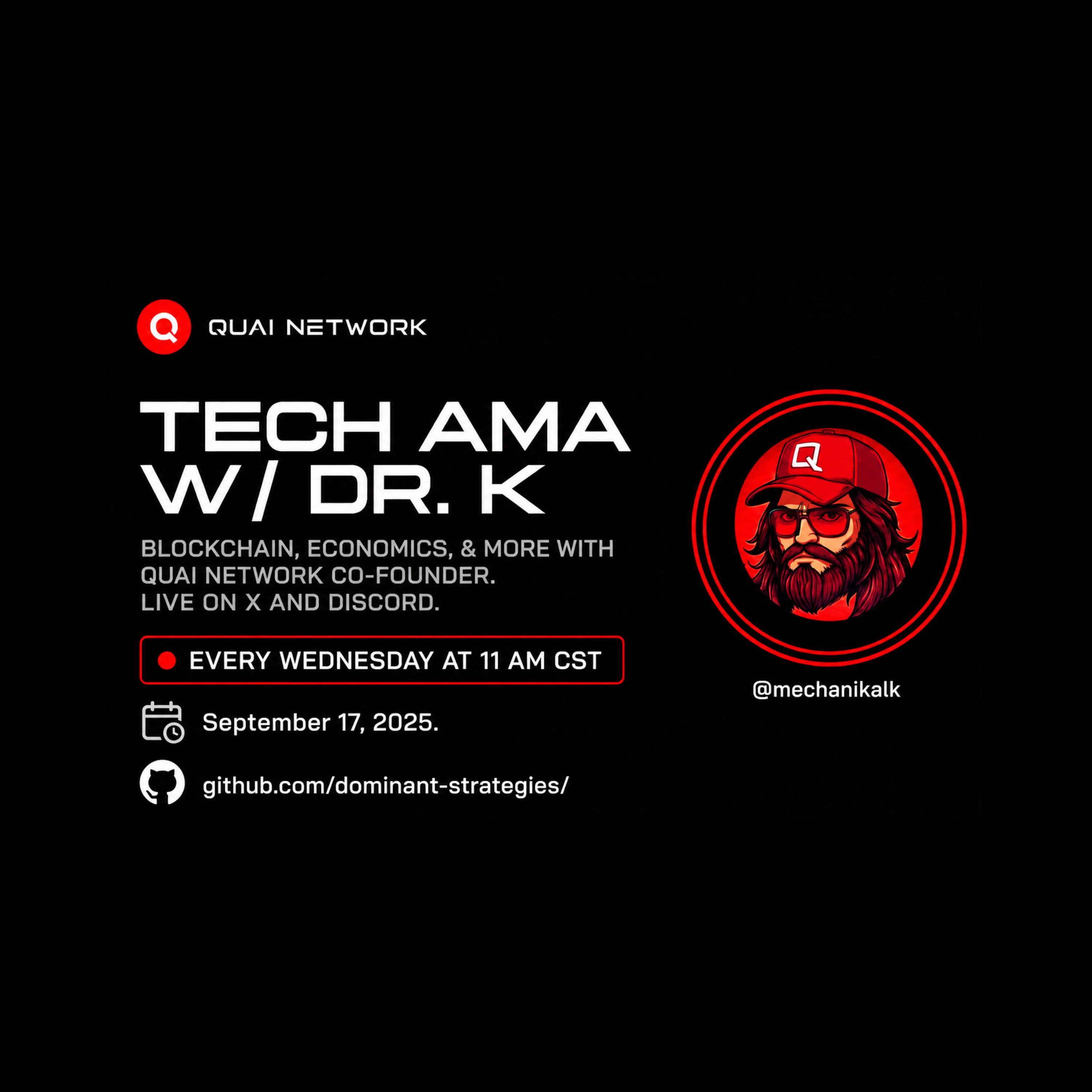 Sep 17, 2025 | Tech AMA with Dr. K - Mining Yield Through Subsidized Open-market Acquisition Protocol | Quai Network X-Space AMA episode artwork
