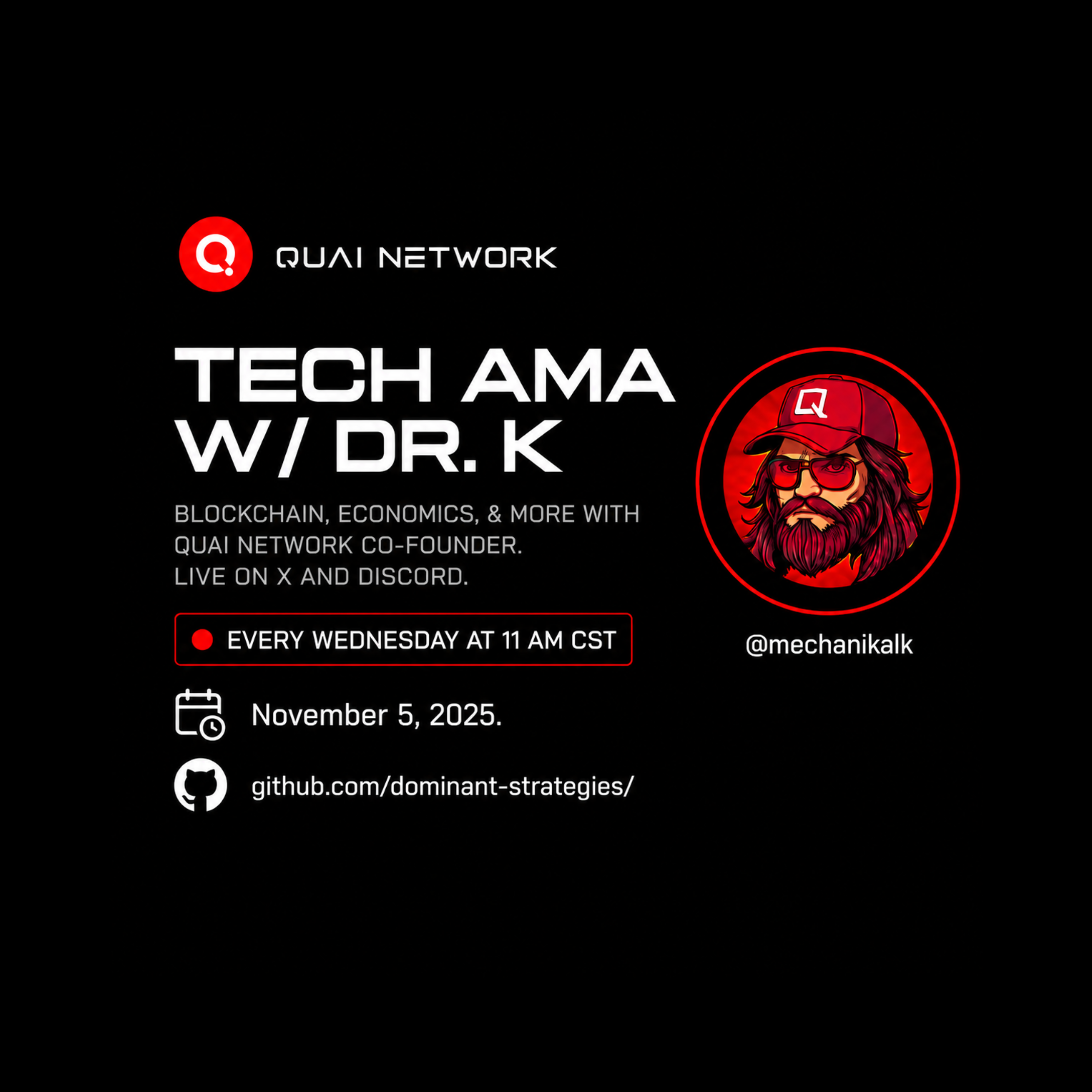 Nov 05, 2025 | Tech AMA with Dr K -  PoW Buybacks Market Dynamics, Compute Efficiency | Quai Network X-Space AMA  episode artwork