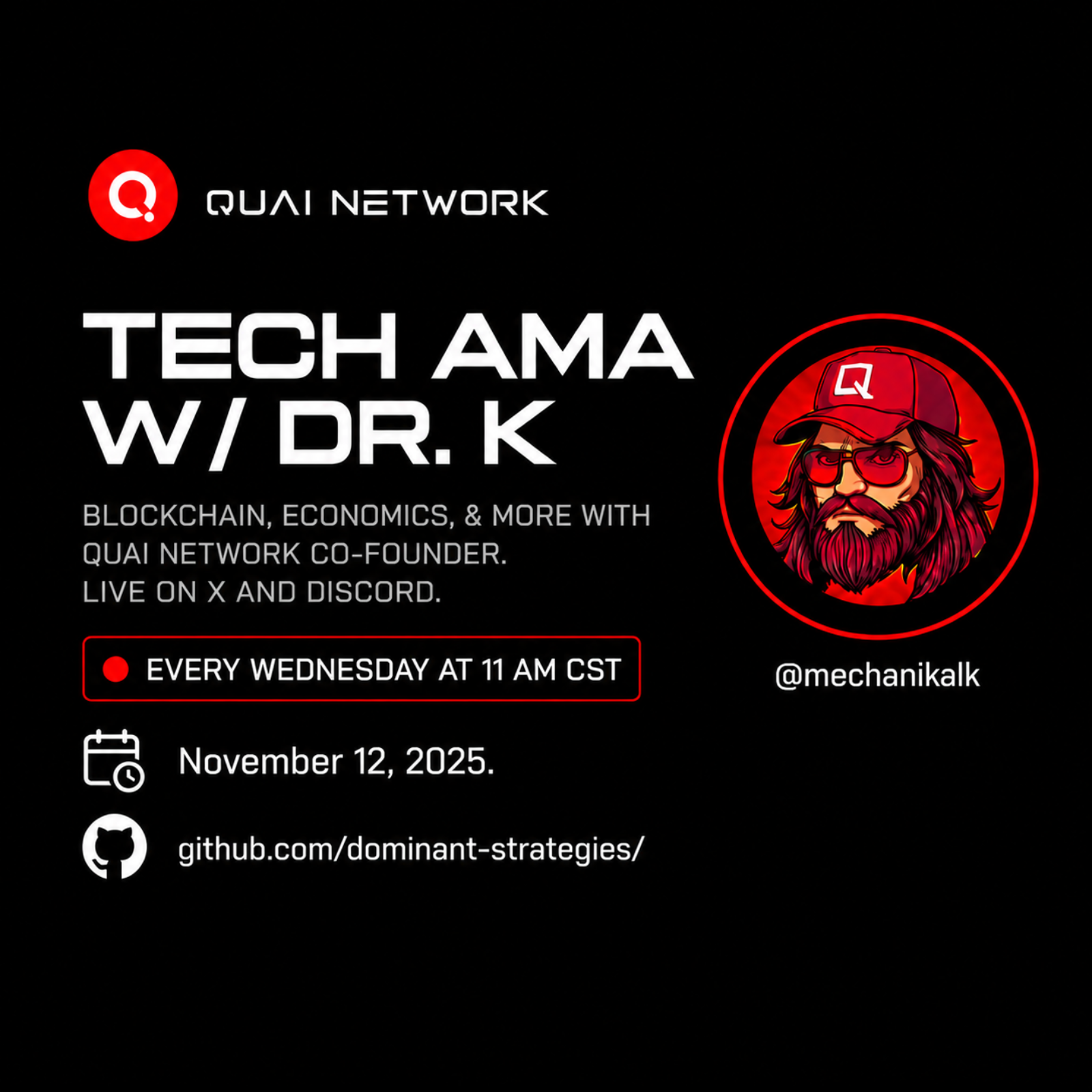 Nov 12, 2025 | Tech AMA with Dr. K | Quai Network X-Space AMA episode artwork