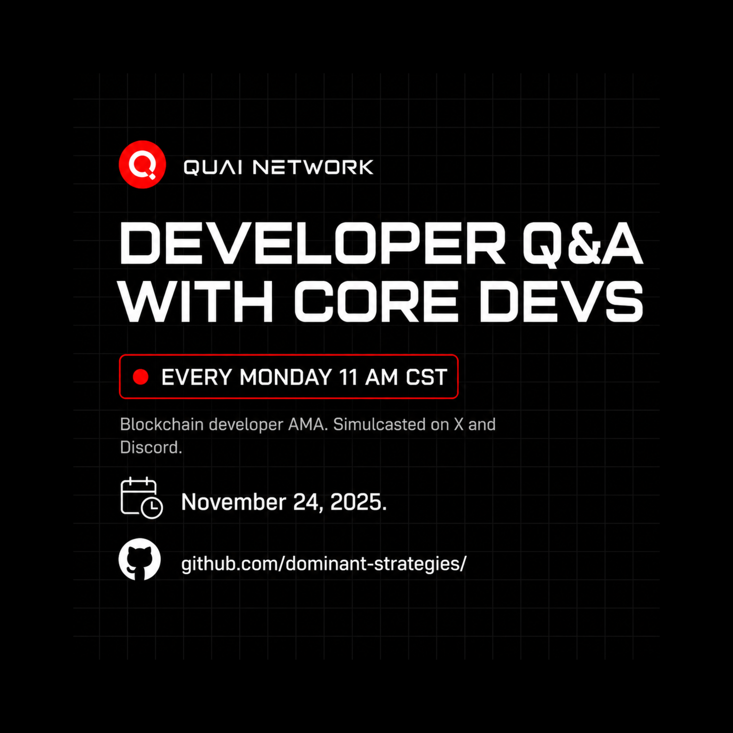 Nov 24, 2025 | Quai Network Developer AMA - SOAP Updates, Buybacks, ASICS, TPS, Mining | Quai Network X-Space AMA  episode artwork