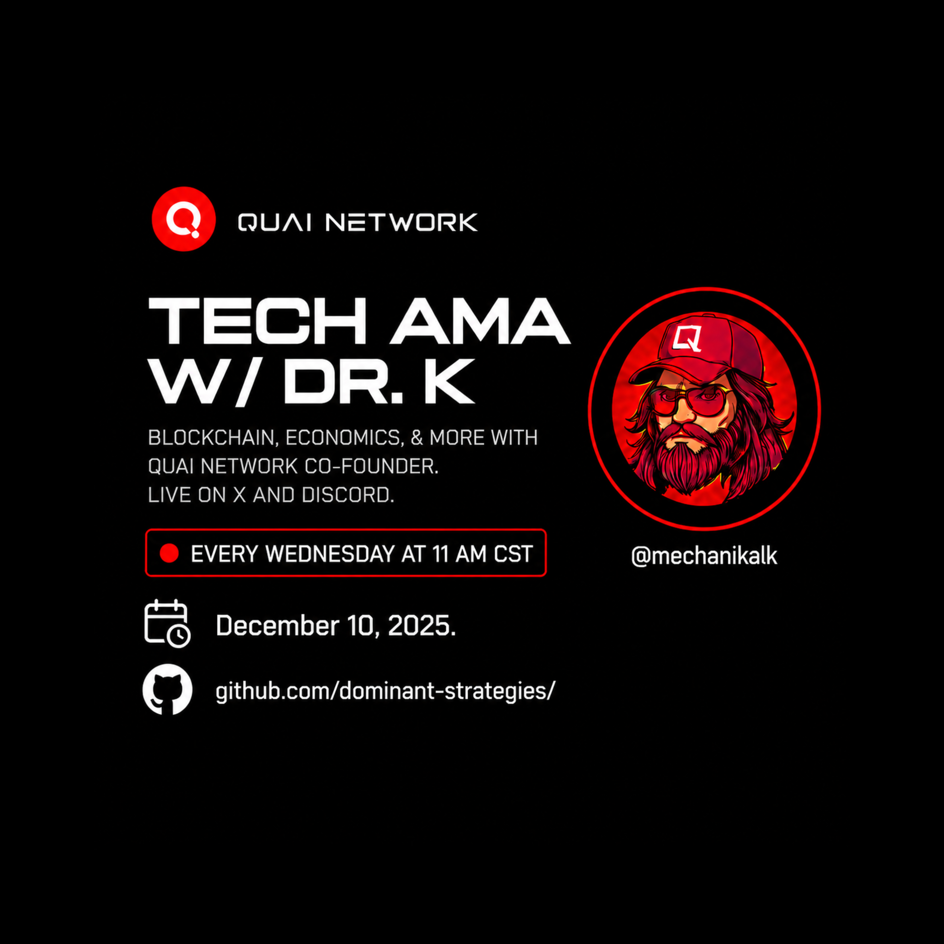 Dec 10, 2025 | Tech AMA with Dr. K – Project SOAP testnet, timing, architecture | Quai Network X-Space AMA episode artwork