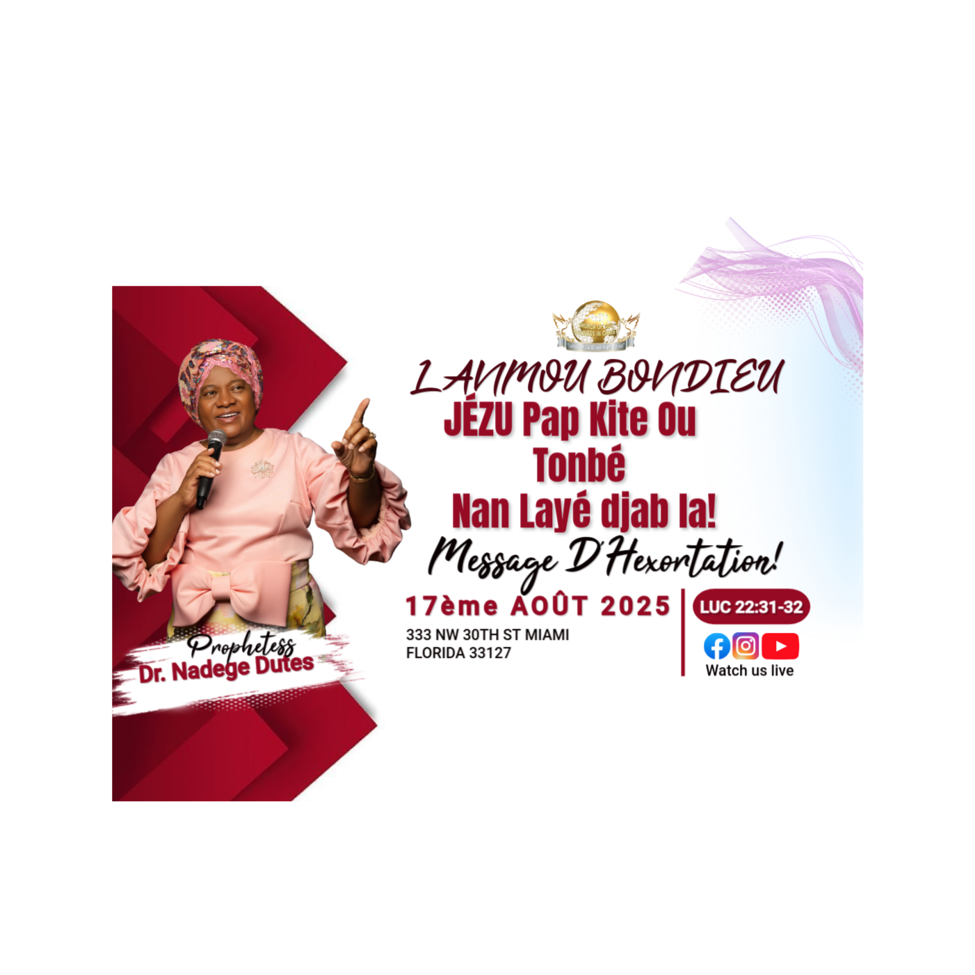 JÉZU Pap Kite Ou Tonbé Nan Layé djab la! | Luc 22:31-32 | CGHC International | EGLISE DE DIEU SAINTETÉ EN CHRIST | 8.17.2025
