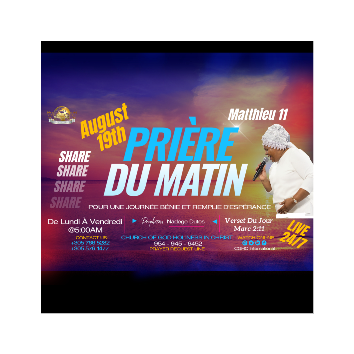 August 19, 2025 - PRIÈRE DU MATIN - Matthieu 11 - RADIO TELE D'HONNEUR - CGHC INTERNATIONAL - EGLISE DE DIEU SAINTETÉ EN CHRIST