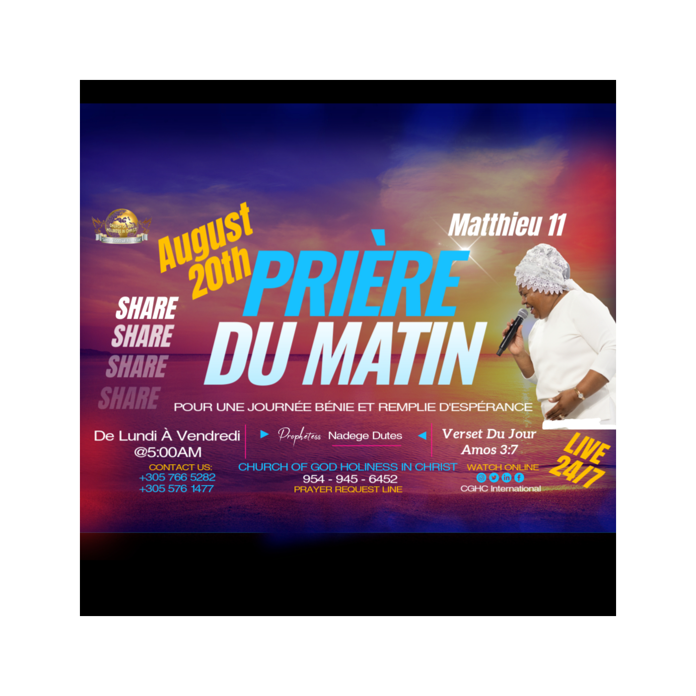 August 20, 2025 - PRIÈRE DU MATIN - Matthieu 11 - RADIO TELE D'HONNEUR - CGHC INTERNATIONAL - EGLISE DE DIEU SAINTETÉ EN CHRIST