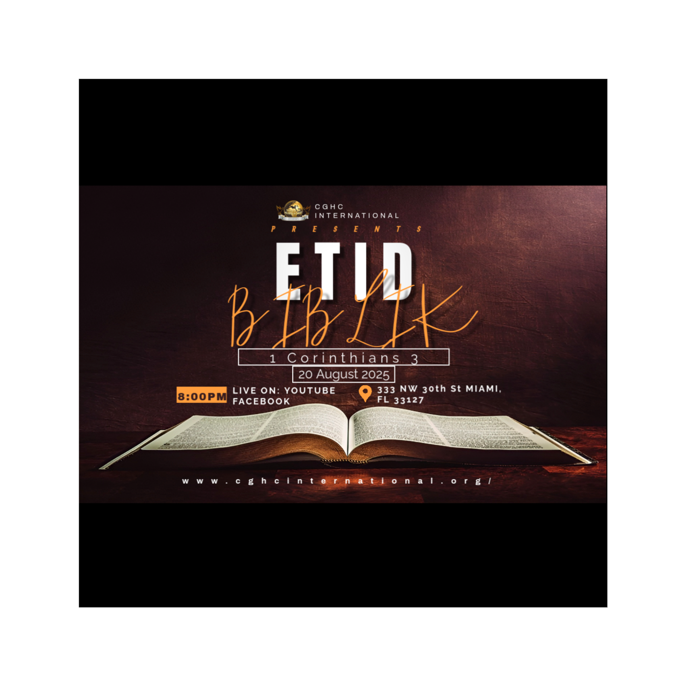 1 Corinthians 3 | BIBLE Study, Étude BIBLIQUE - 8.20.2025 | RADIO TELE D'HONNEUR | CGHC INTERNATIONAL | EGLISE DE DIEU SAINTETÉ EN CHRIST