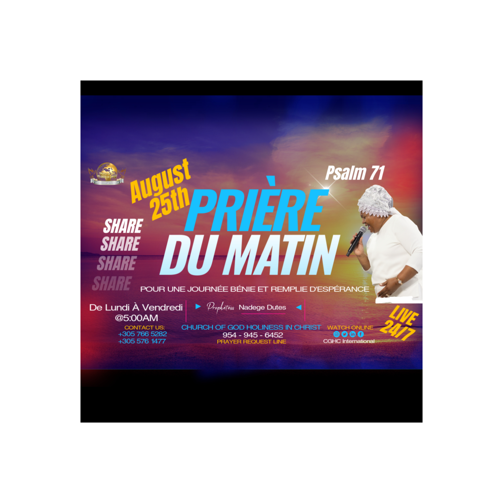 August 25, 2025 - PRIÈRE DU MATIN - Psalm 71 - RADIO TELE D'HONNEUR - CGHC INTERNATIONAL - EGLISE DE DIEU SAINTETÉ EN CHRIST
