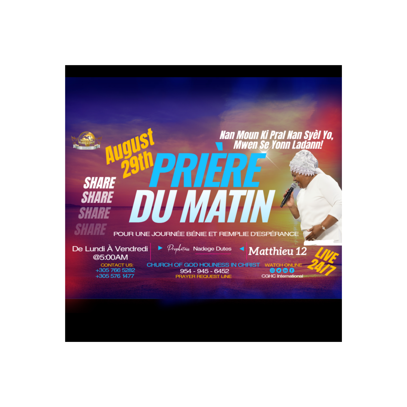 Nan Moun Ki Pral Nan Syèl Yo, Mwen Se Yonn Ladann! | PRIÈRE DU MATIN - Matthieu 12 - August 29, 2025 - RADIO TELE D'HONNEUR - POUR UNE JOURNÉE BÉNIE ET REMPLIE D'ESPÉRANCE - CGHC INTERNATIONAL - EGLISE DE DIEU SAINTETÉ EN CHRIST