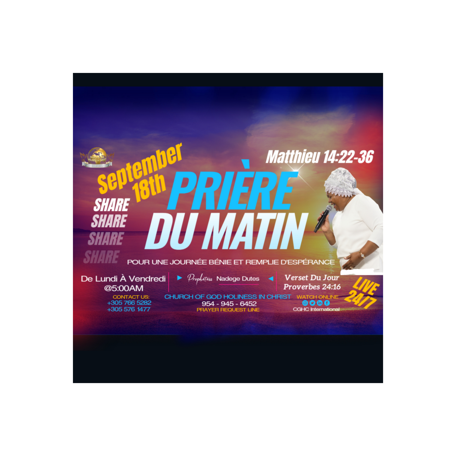 RADIO TELE D\'HONNEUR | POUR UNE JOURNÉE BÉNIE ET REMPLIE D\'ESPÉRANCE |PRIÈRE DU MATIN|DHONNEUR |CGHC