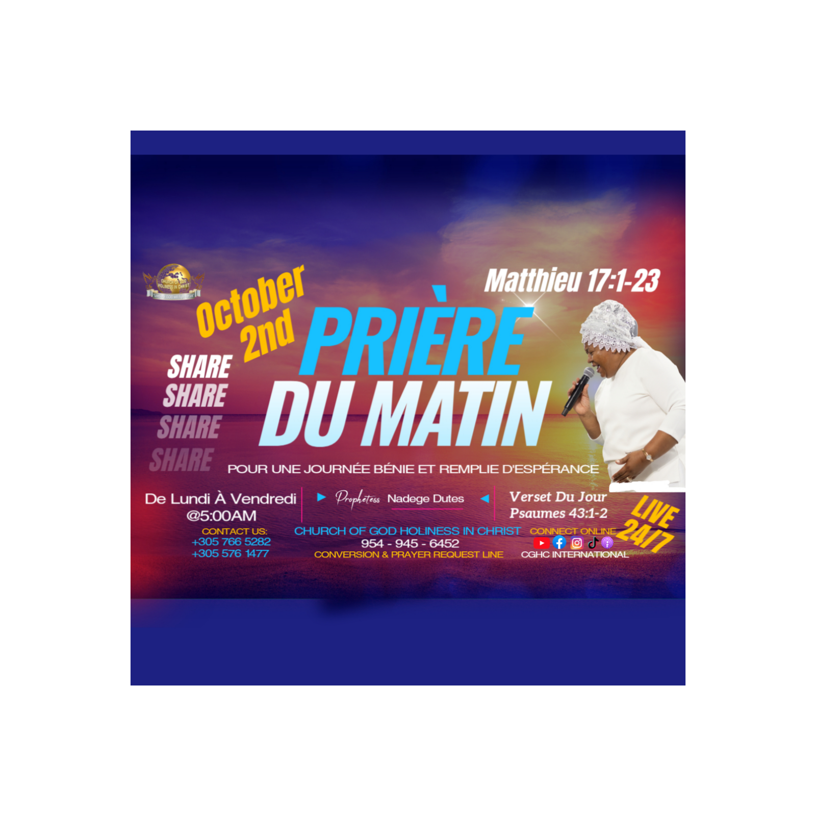 RADIO TELE D\'HONNEUR | POUR UNE JOURNÉE BÉNIE ET REMPLIE D\'ESPÉRANCE |PRIÈRE DU MATIN|DHONNEUR |CGHC