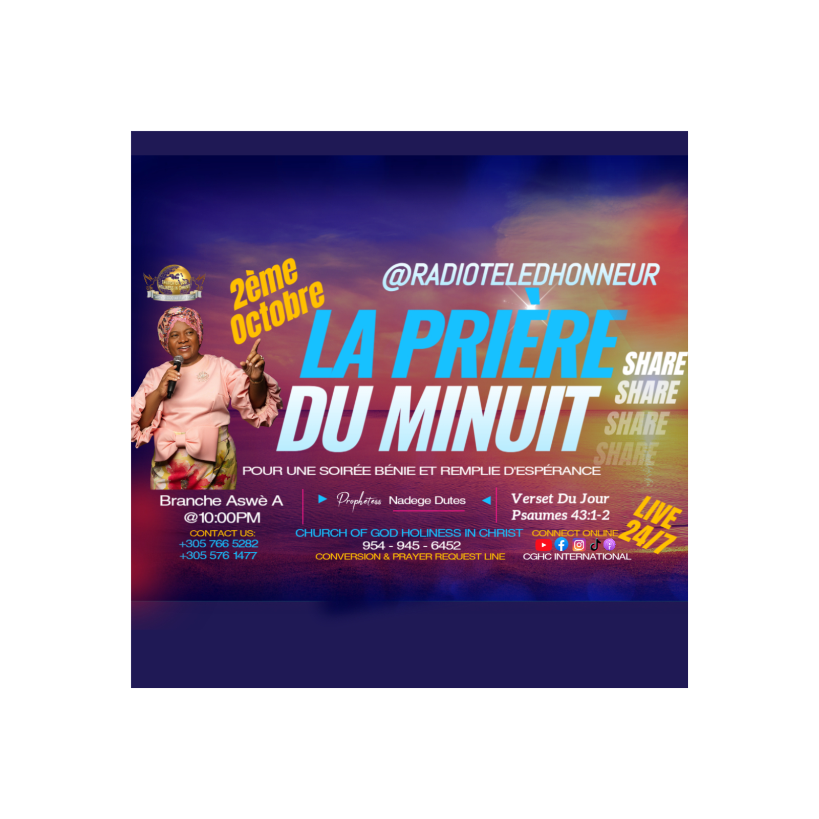Midnight Prayer | October 2, 2025 | RADIO TELE D'HONNEUR | POUR UNE JOURNÉE BÉNIE ET REMPLIE D'ESPÉRANCE | CGHC INTERNATIONAL | EGLISE DE DIEU SAINTETÉ EN CHRIST | Prophetesse Dr Nadege Dutes