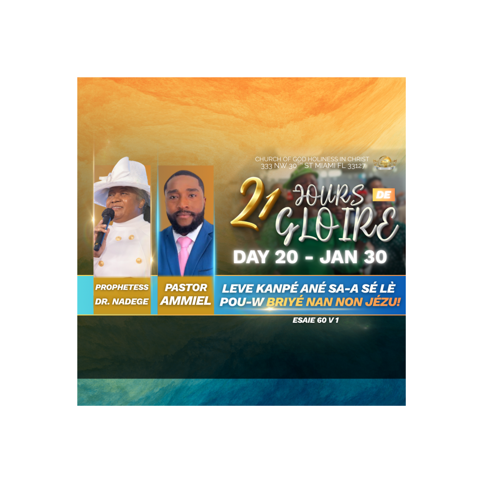 Day 20 Friday | 21 Jours De GLOIRE À L'ÉTERNEL | Dr. Nadege Dutes | EGLISE DE DIEU SAINTETÉ EN CHRIST | 1.30.26