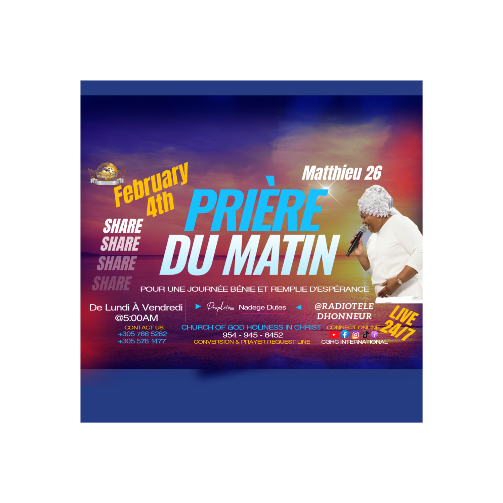 PRIÈRE DU MATIN - Matthieu 26 - February 4, 2026 | RADIO TELE D'HONNEUR | POUR UNE JOURNÉE BÉNIE ET REMPLIE D'ESPÉRANCE | CGHC INTERNATIONAL | EGLISE DE DIEU SAINTETÉ EN CHRIST | Prophetesse Dr Nadege Dutes