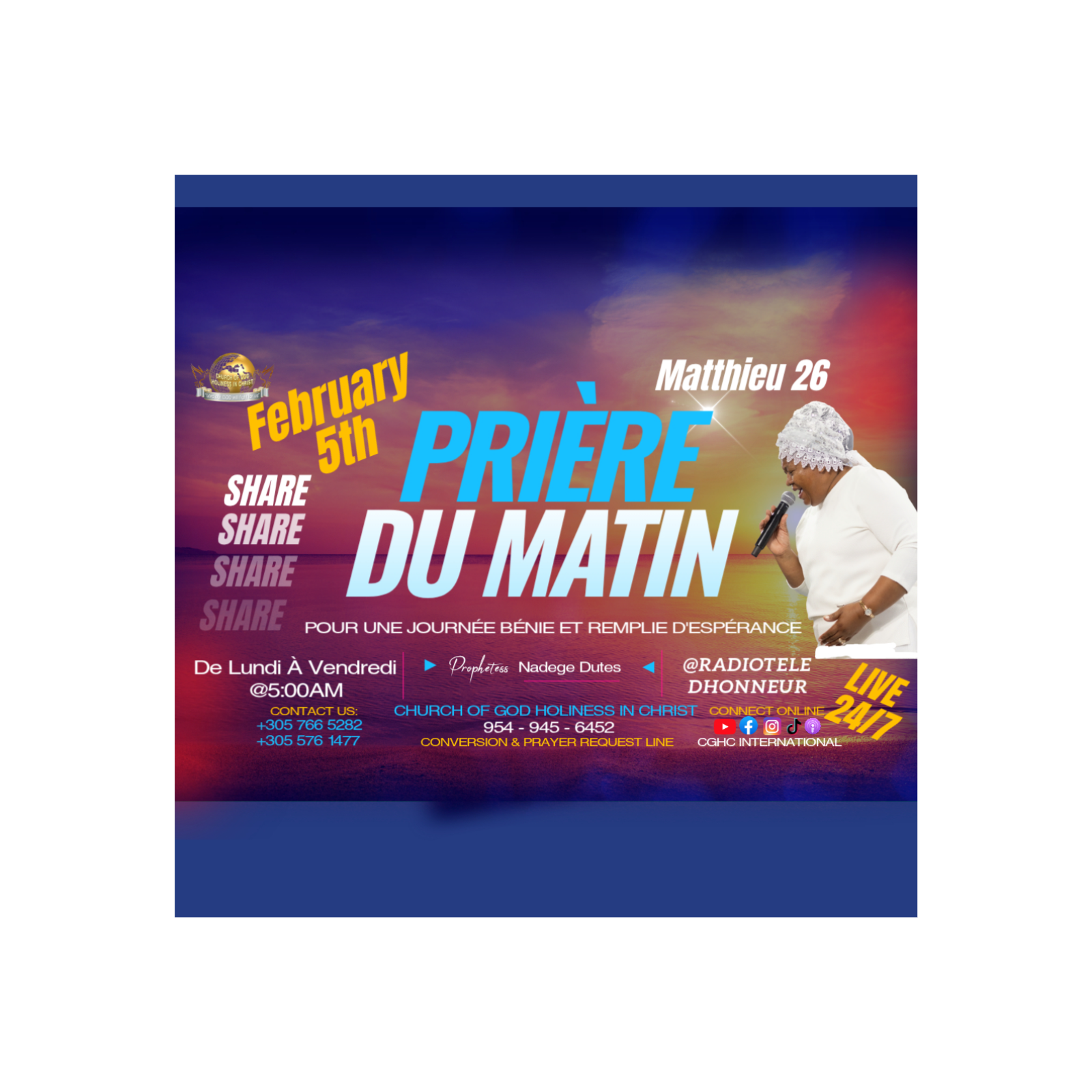 PRIÈRE DU MATIN - Matthieu 26 - February 5, 2026 | RADIO TELE D'HONNEUR | POUR UNE JOURNÉE BÉNIE ET REMPLIE D'ESPÉRANCE | CGHC INTERNATIONAL | EGLISE DE DIEU SAINTETÉ EN CHRIST | Prophetesse Dr Nadege Dutes