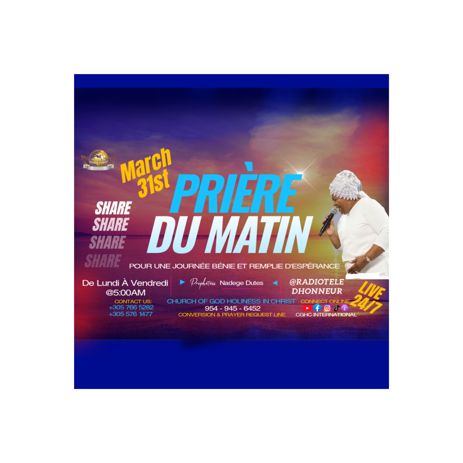 March 31 - PRIÈRE DU MATIN | RADIO TELE D'HONNEUR | POUR UNE JOURNÉE BÉNIE ET REMPLIE D'ESPÉRANCE | CGHC INTERNATIONAL | EGLISE DE DIEU SAINTETÉ EN CHRIST | Prophetesse Dr Nadege Dutes | March 31, 2026
