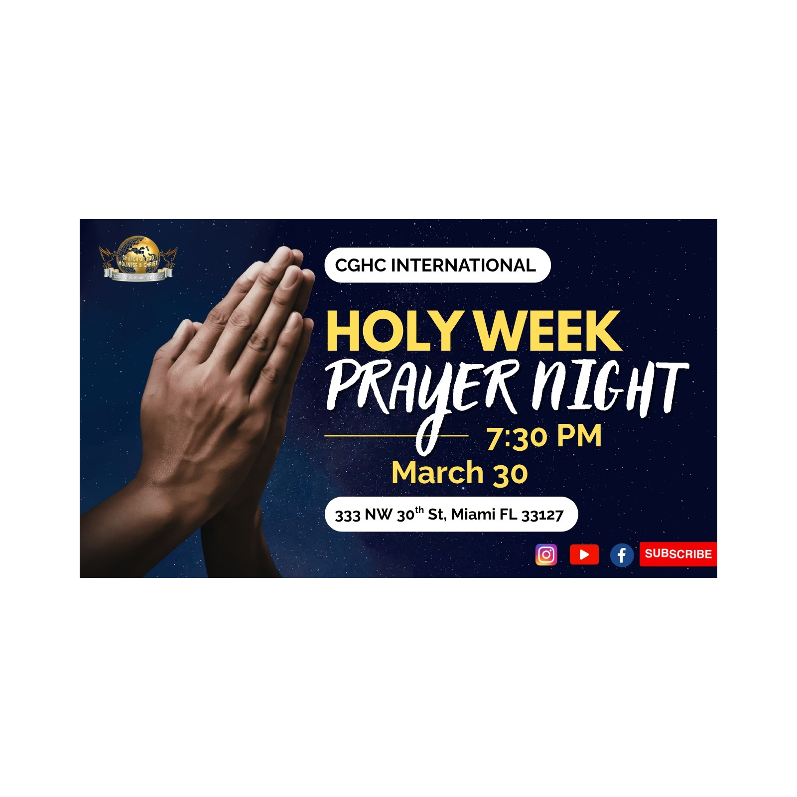 3.30.2026 - Prayer Night | HOLY Week - March 30, 2026 | Prophetesse Dr Nadege Dutes | CGHC International | EGLISE DE DIEU SAINTETÉ EN CHRIST
