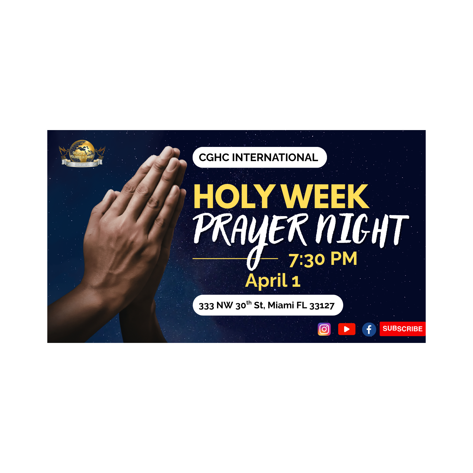 4.1.2026 - Prayer Night | HOLY Week - April 1, 2026 | Prophetesse Dr Nadege Dutes | CGHC International | EGLISE DE DIEU SAINTETÉ EN CHRIST