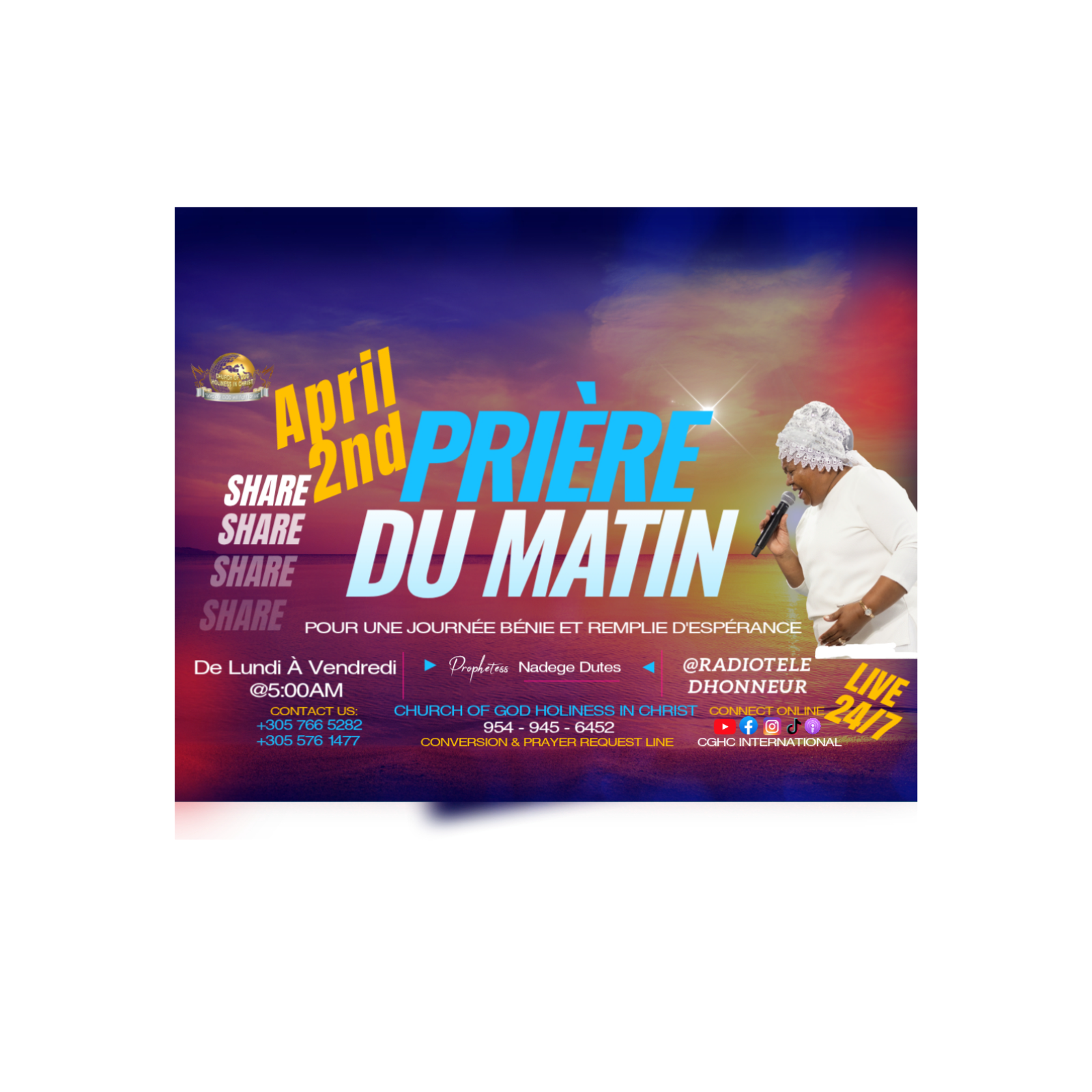 April 2 - PRIÈRE DU MATIN | RADIO TELE D'HONNEUR | POUR UNE JOURNÉE BÉNIE ET REMPLIE D'ESPÉRANCE | CGHC INTERNATIONAL | EGLISE DE DIEU SAINTETÉ EN CHRIST | Prophetesse Dr Nadege Dutes | April 2, 2026