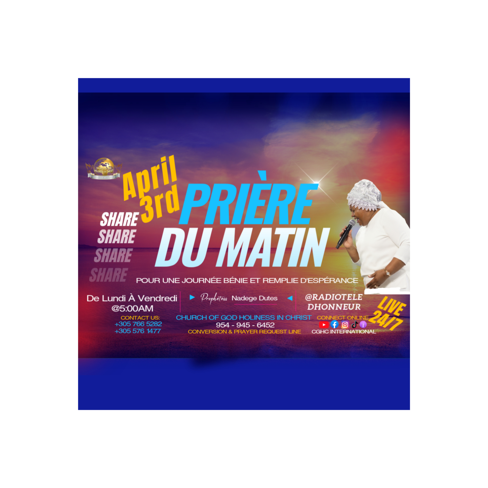 April 3 - PRIÈRE DU MATIN | RADIO TELE D'HONNEUR | POUR UNE JOURNÉE BÉNIE ET REMPLIE D'ESPÉRANCE | CGHC INTERNATIONAL | EGLISE DE DIEU SAINTETÉ EN CHRIST | Prophetesse Dr Nadege Dutes | April 3, 2026