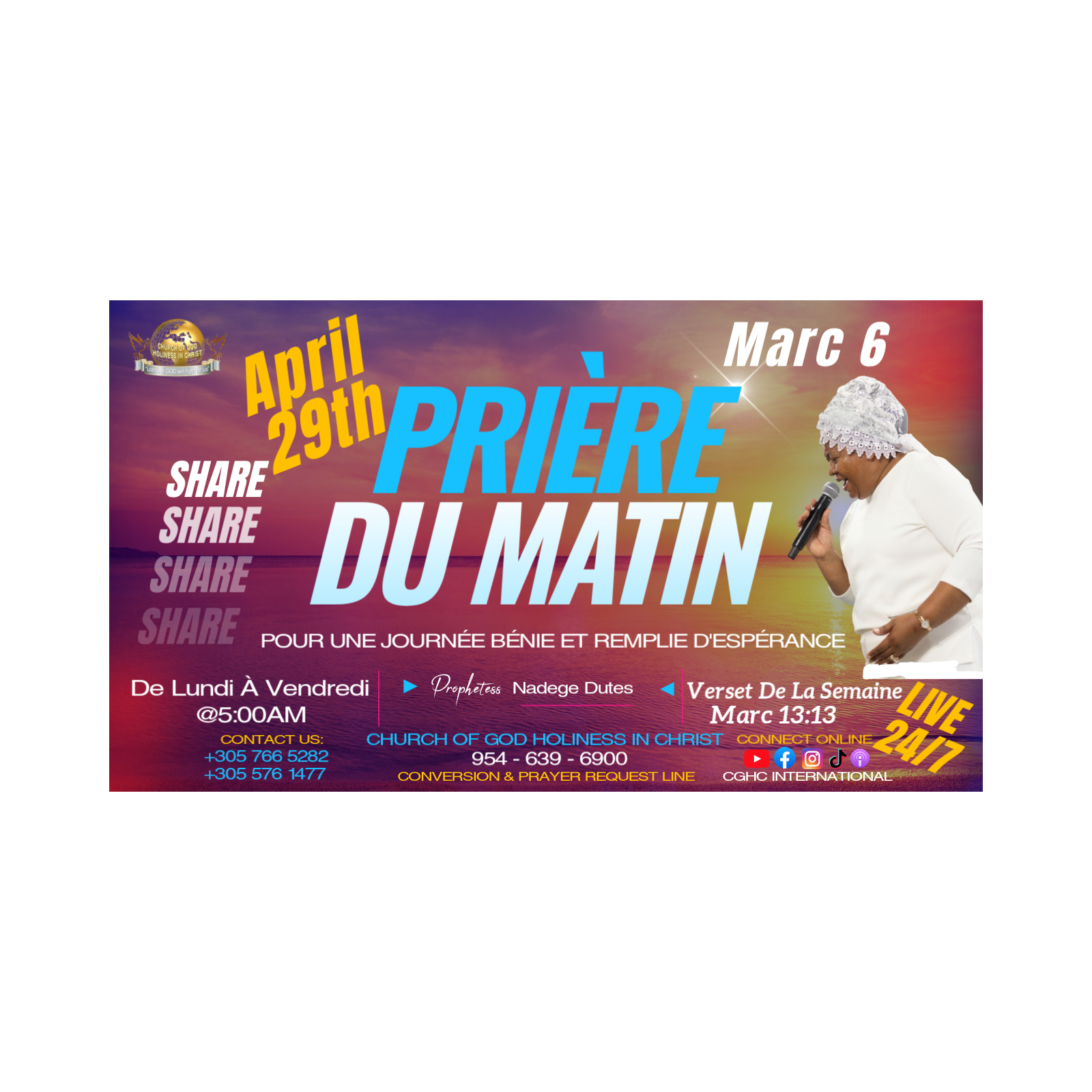 April 29 - PRIÈRE DU MATIN | RADIO TELE D'HONNEUR | POUR UNE JOURNÉE BÉNIE ET REMPLIE D'ESPÉRANCE | CGHC INTERNATIONAL | EGLISE DE DIEU SAINTETÉ EN CHRIST | Prophetesse Dr Nadege Dutes | April 29, 2026 episode artwork