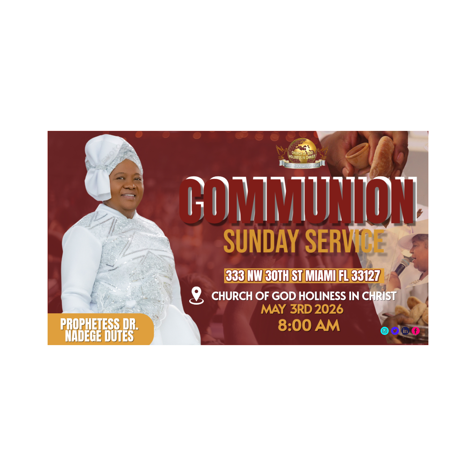 May 3 - Sunday Communion Service | Prophetesse Dr Nadege Dutes | CGHC International | EGLISE DE DIEU SAINTETÉ EN CHRIST | Sunday Communion Service 5.3.2026