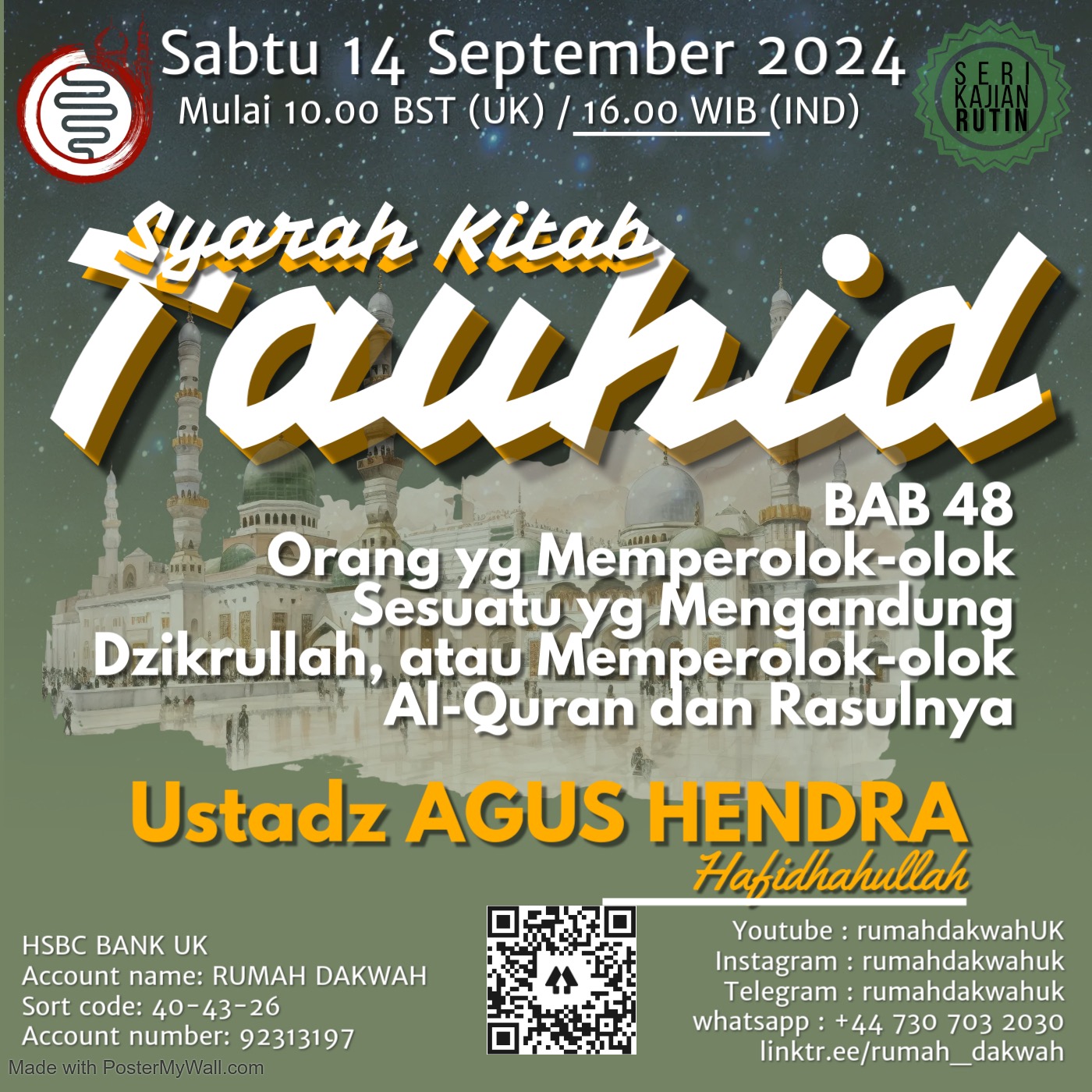 Ustadz Agus Hendra Kitab Tauhid - Bab 48 Bersenda gurau dgn menyebut nama Allah_Al Qur'an_Rasulullah ﷺ