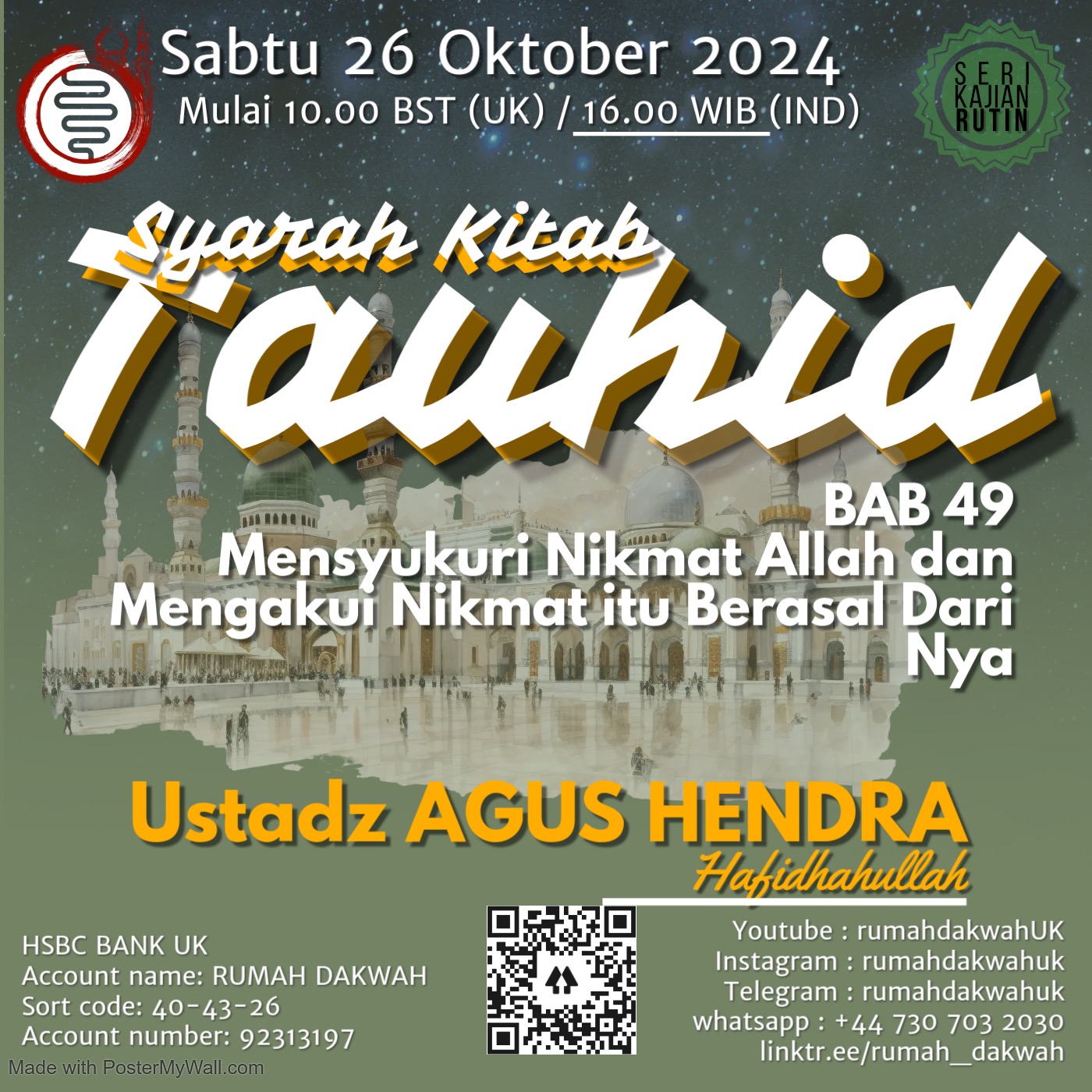 Ustadz Agus Hendra  Kitab Tauhid - Bab 49 Mensyukuri Nikmat Allah & Mengakui bhw Nikmat itu dari-Nya