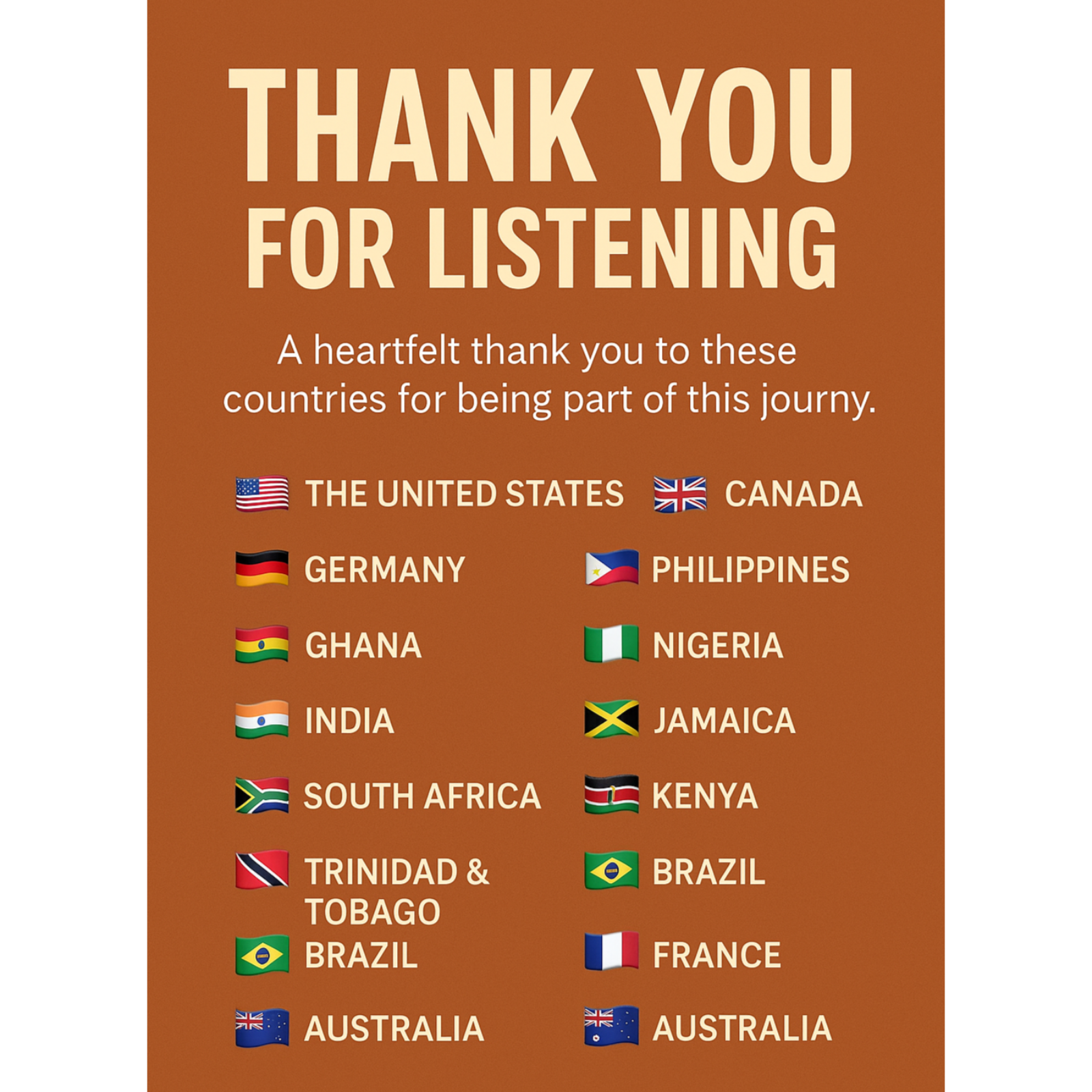 FROM MY HEART TO THE WORLD - THANK YOU 